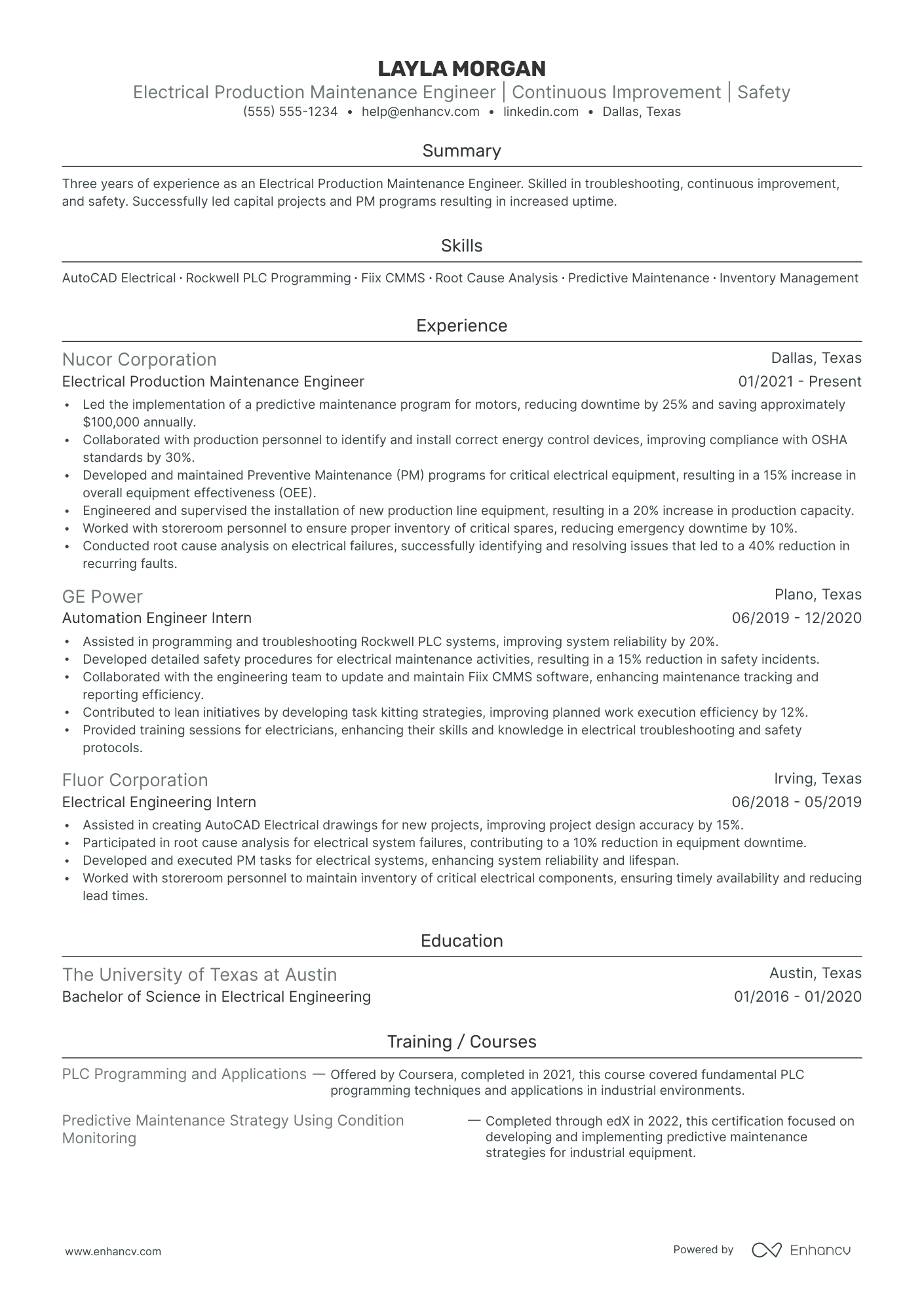 Production Maintenance Engineer resume example