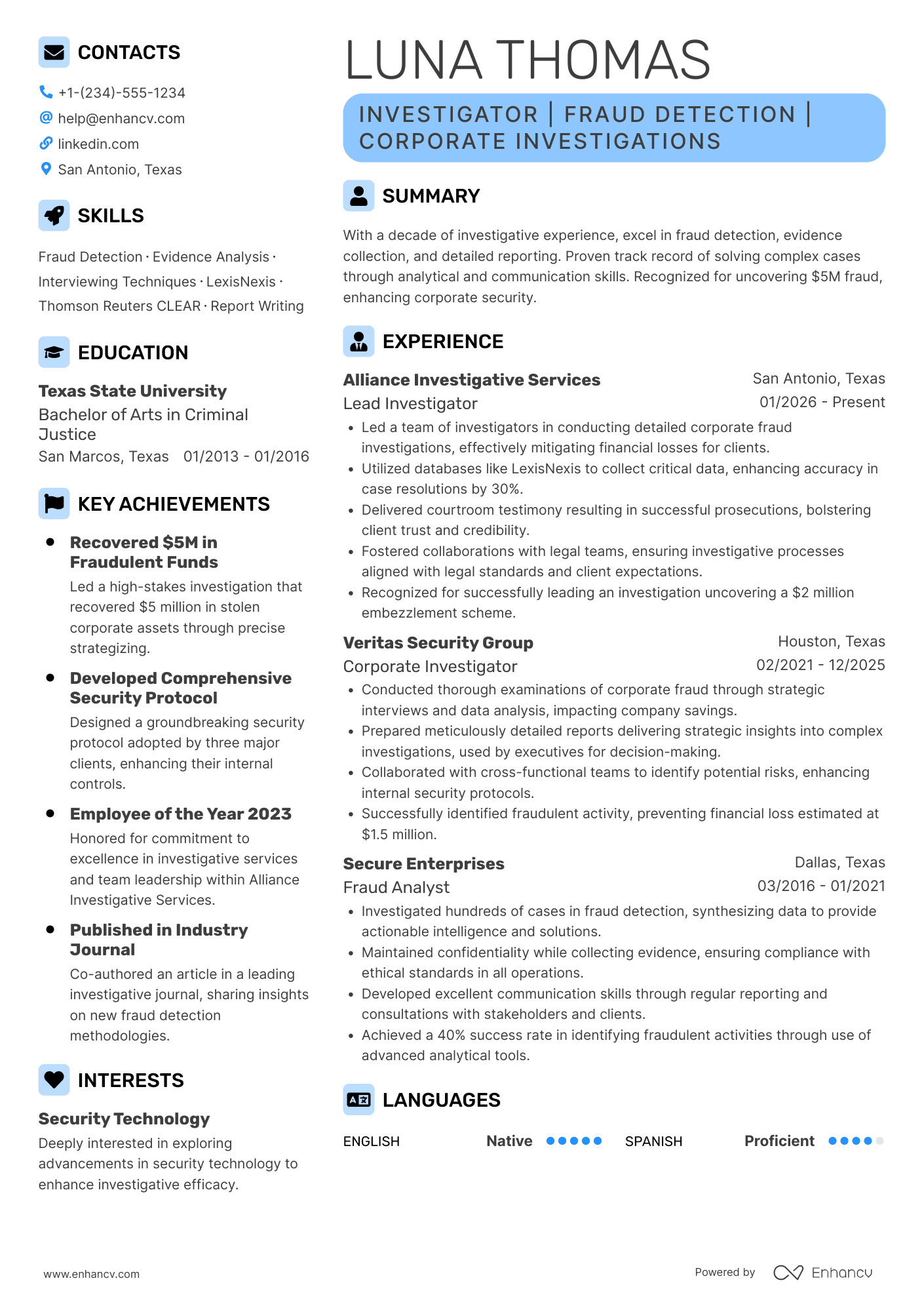 Investigator resume example