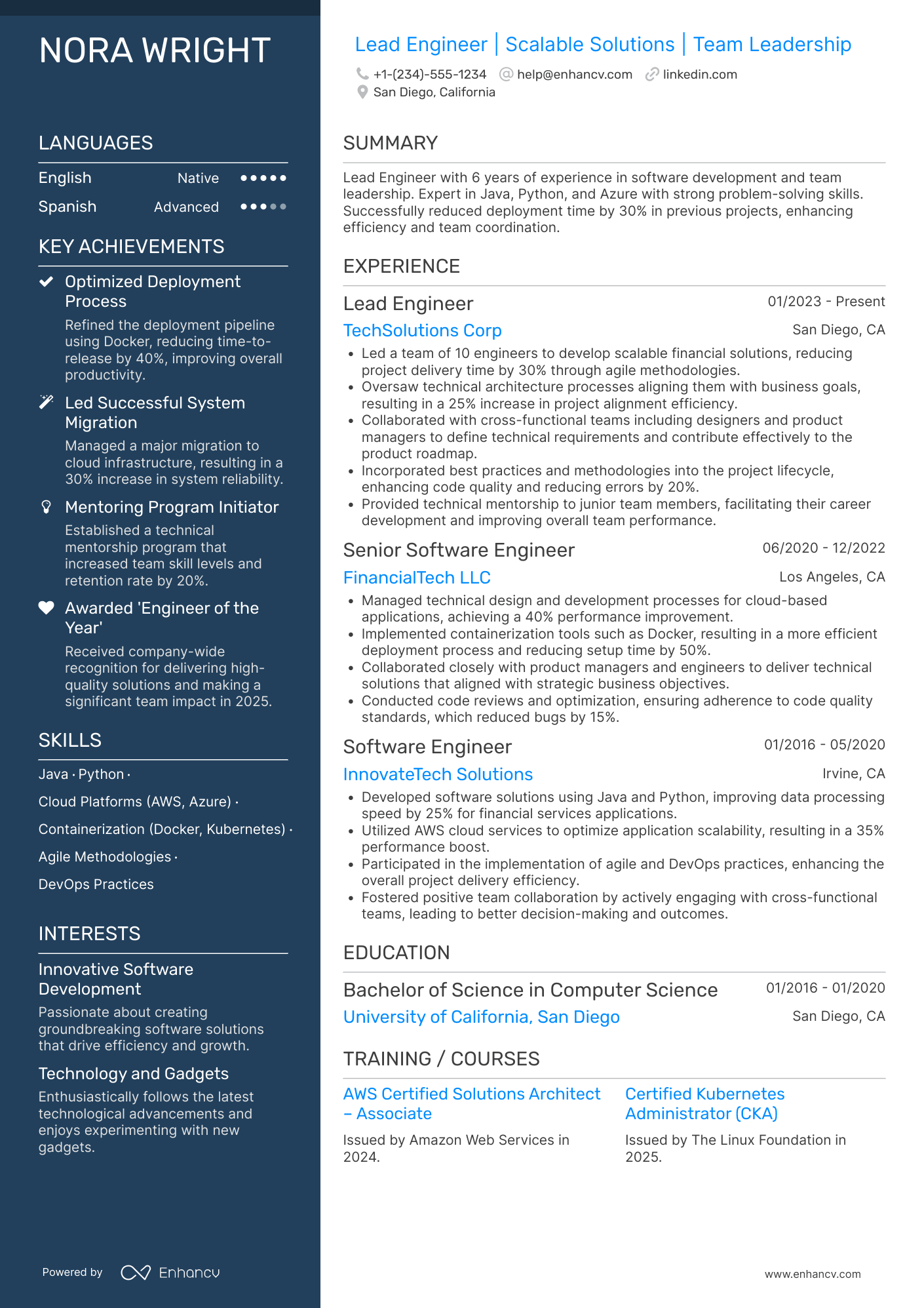 Lead Engineer resume example