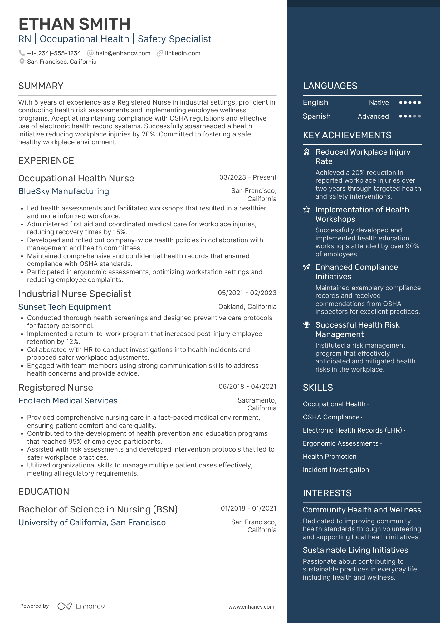 Occupational Health Nurse resume example
