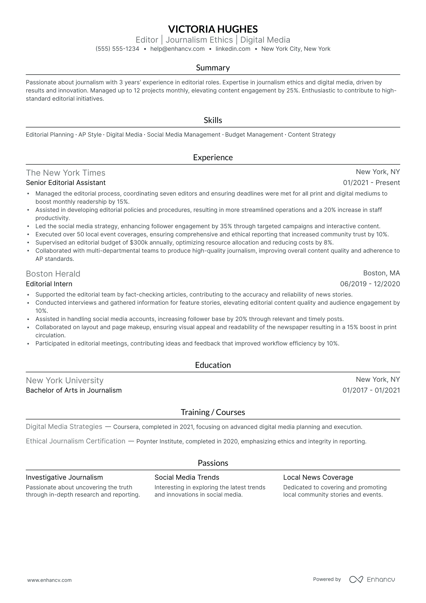 Editor resume example