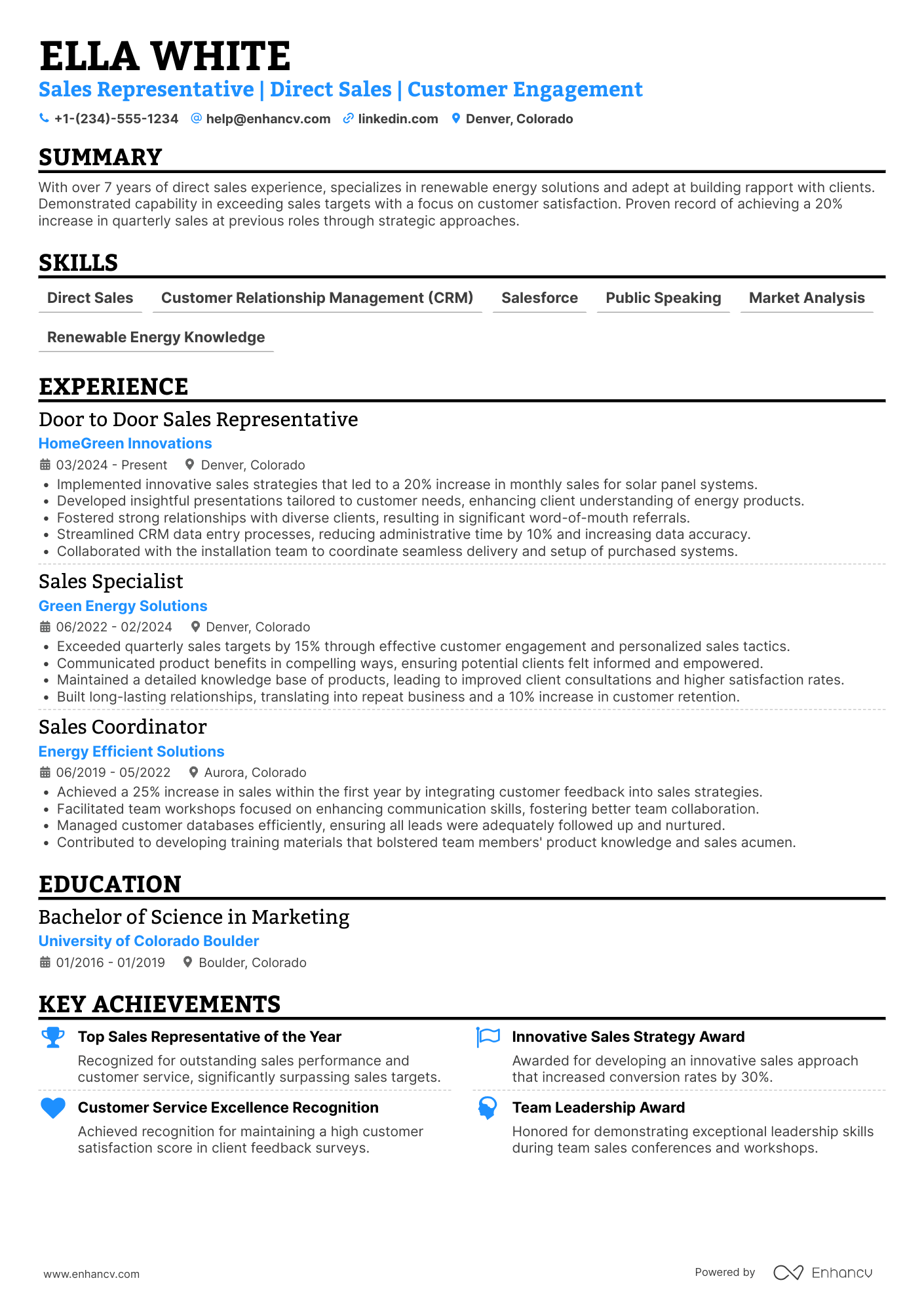 Door to Door Sales resume example