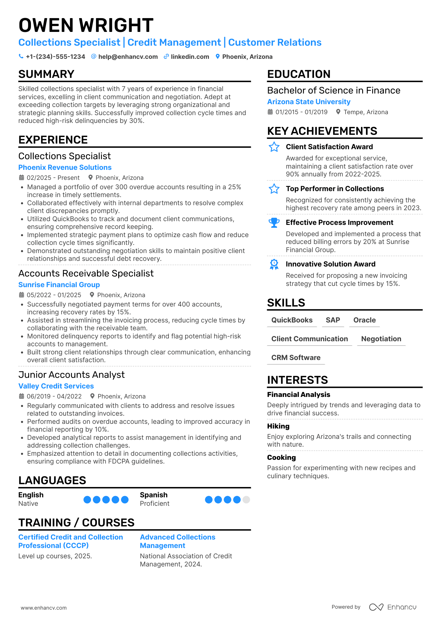 Collections Specialist resume example