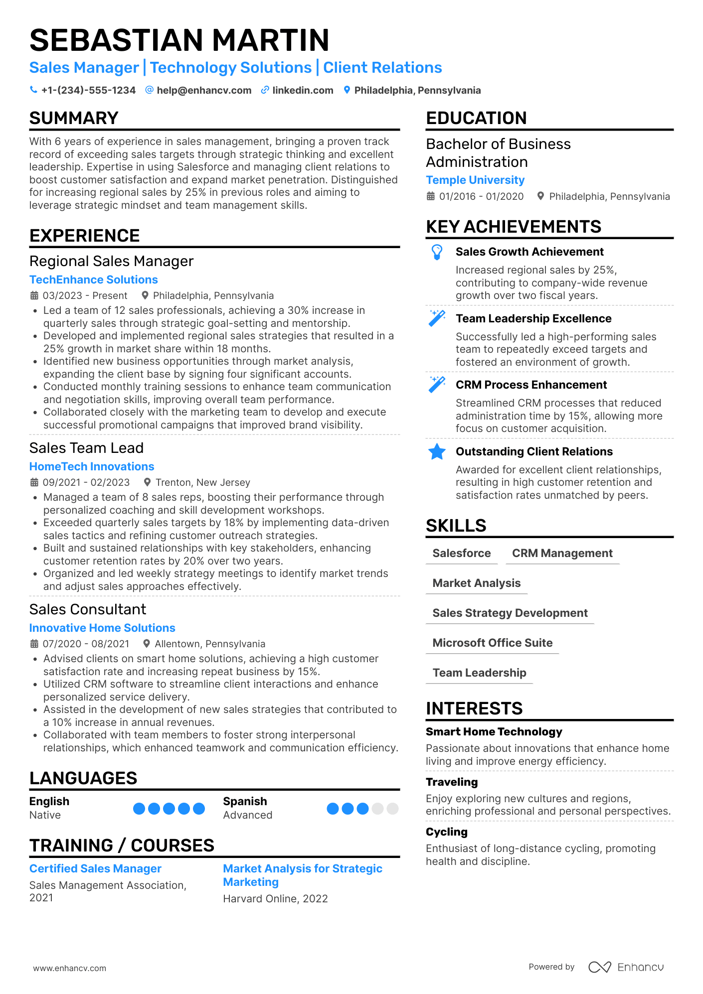 Area Sales Manager resume example