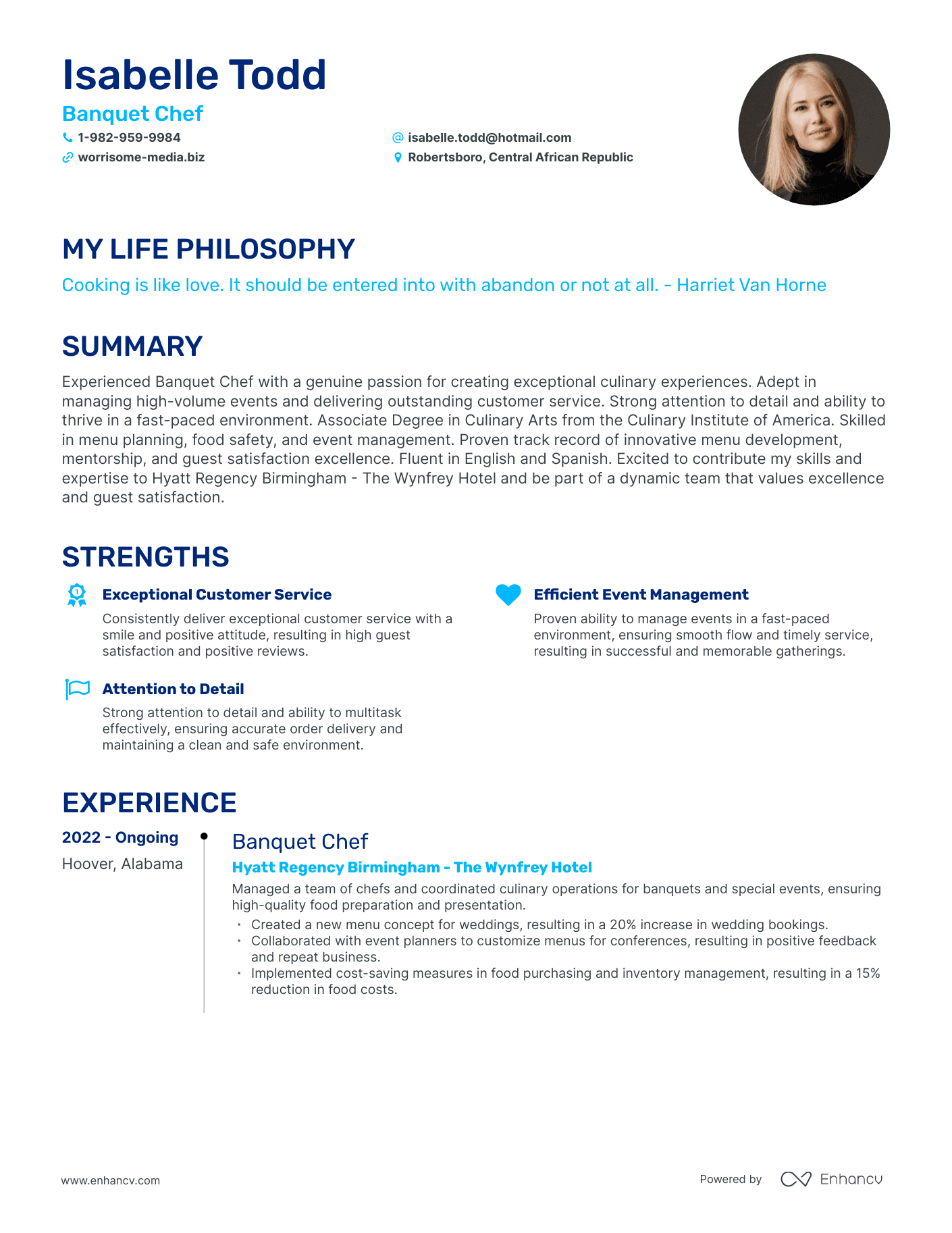 Creative Banquet Chef Resume Example
