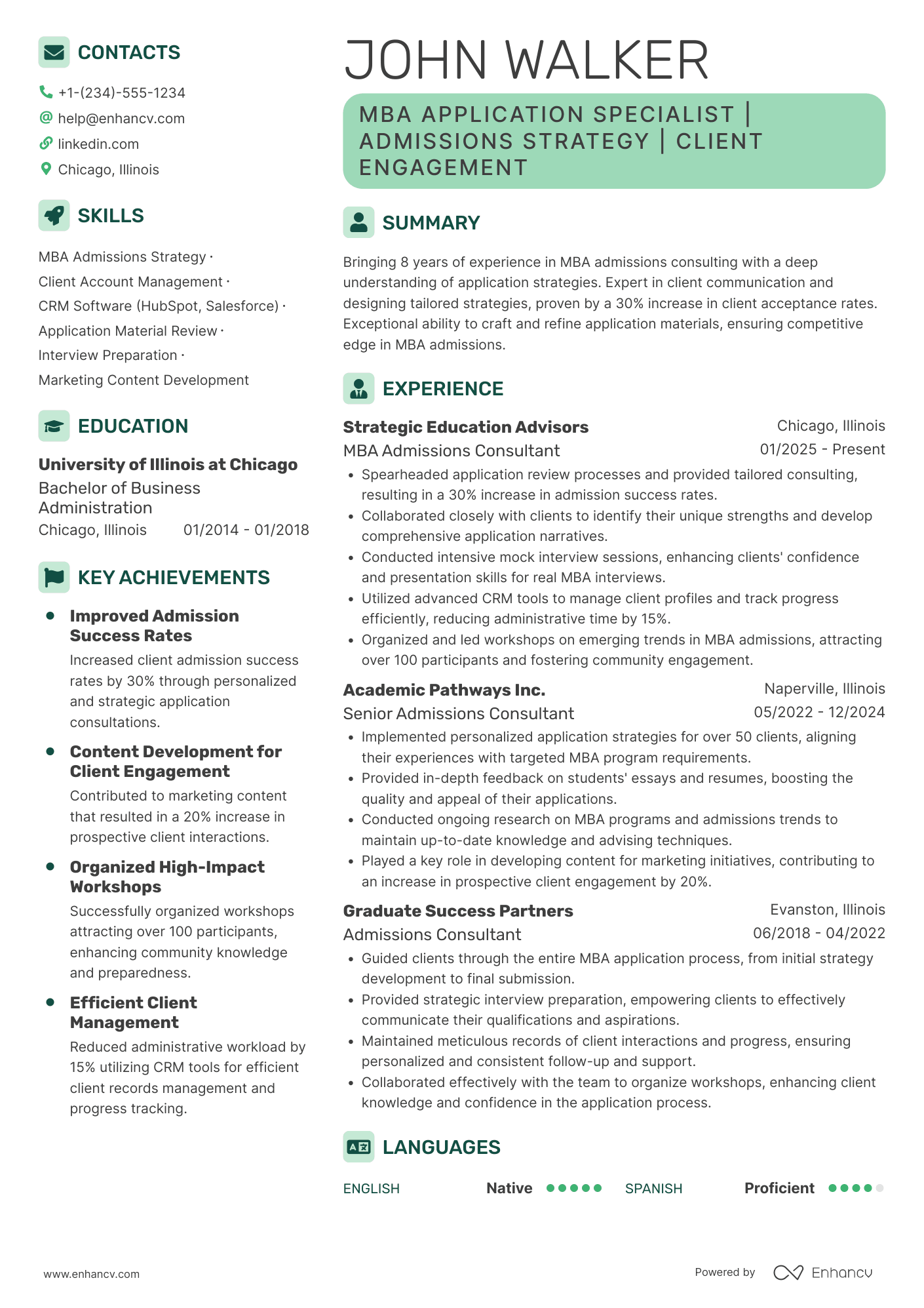 MBA Application resume example