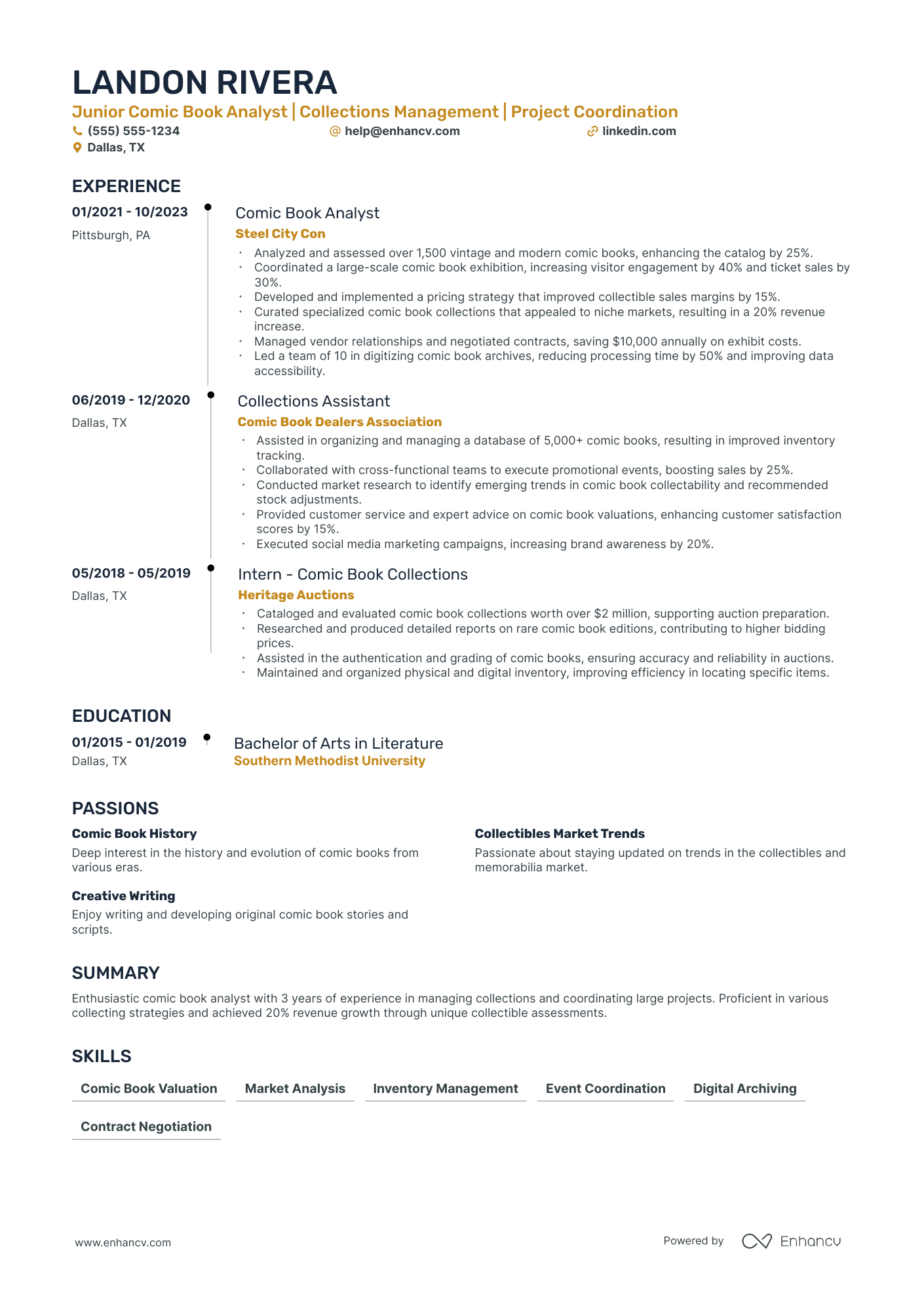 Comic Book Illustrator resume example