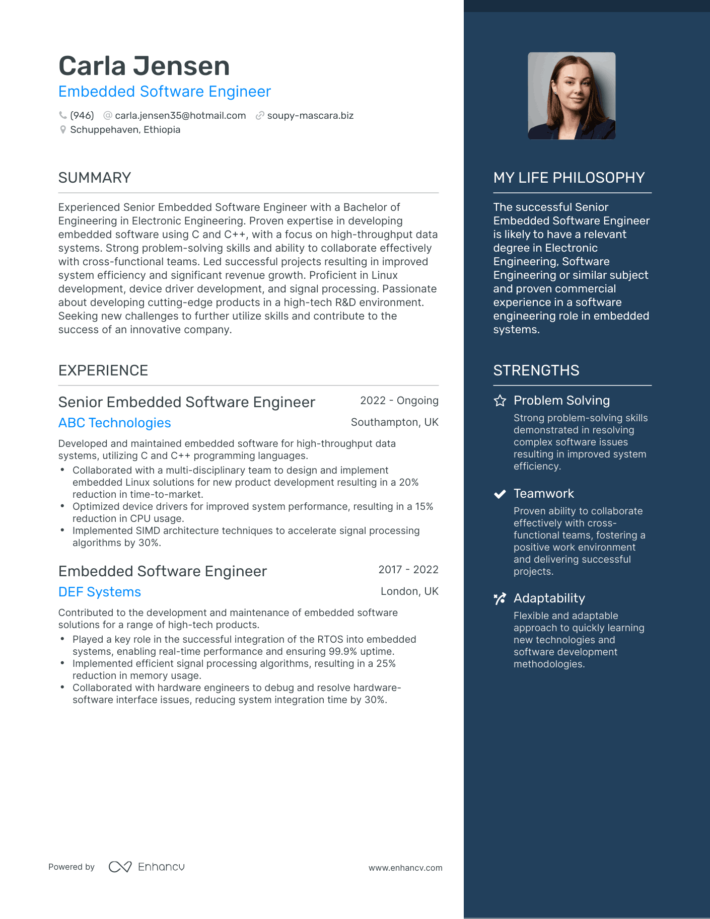 Modern Embedded Software Engineer Resume Example