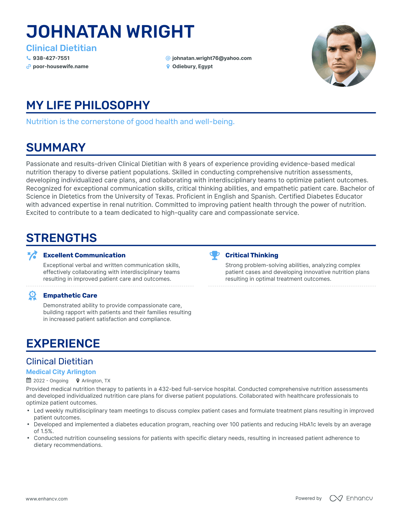 Creative Clinical Dietitian Resume Example