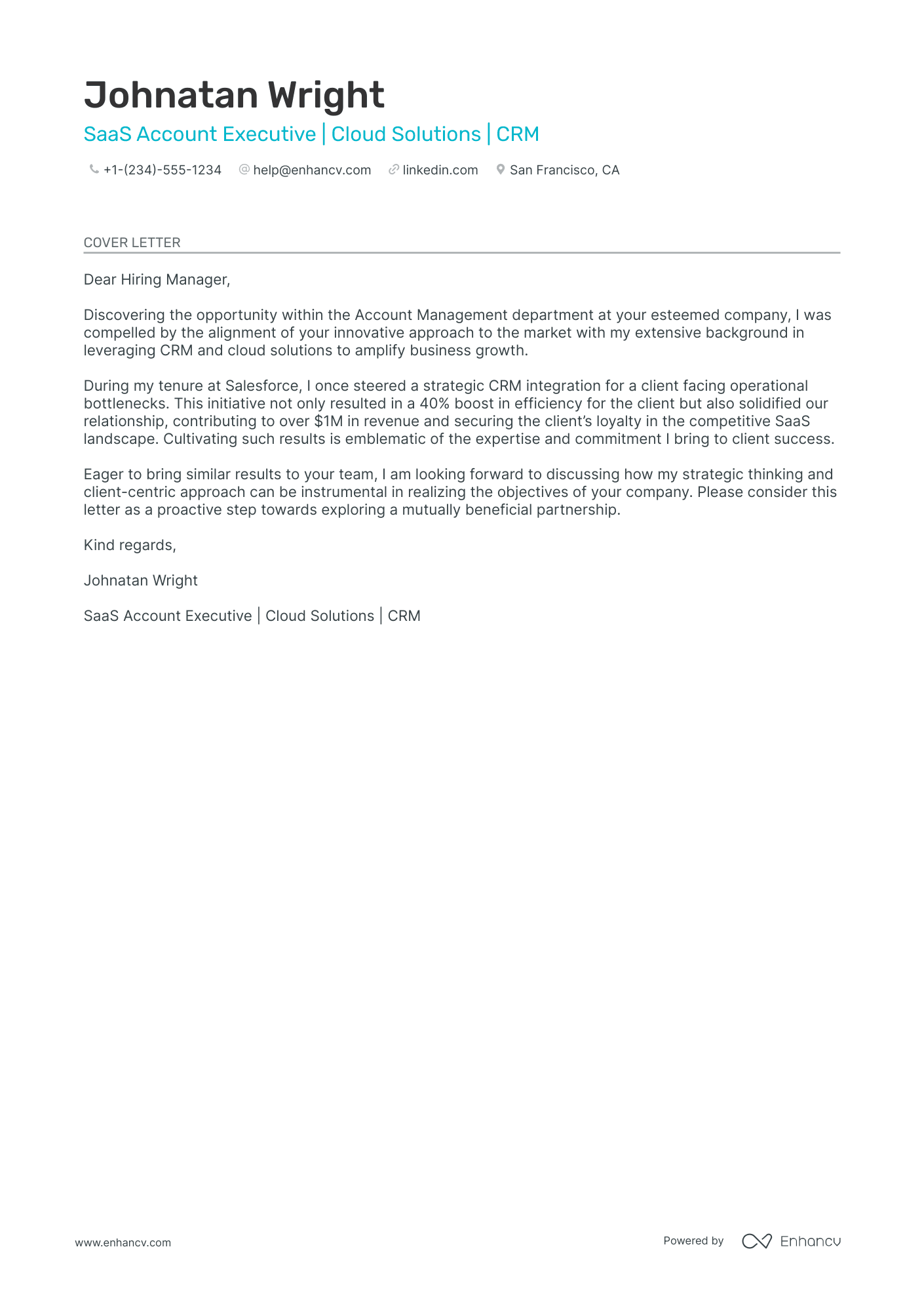 SaaS Account Executive cover letter