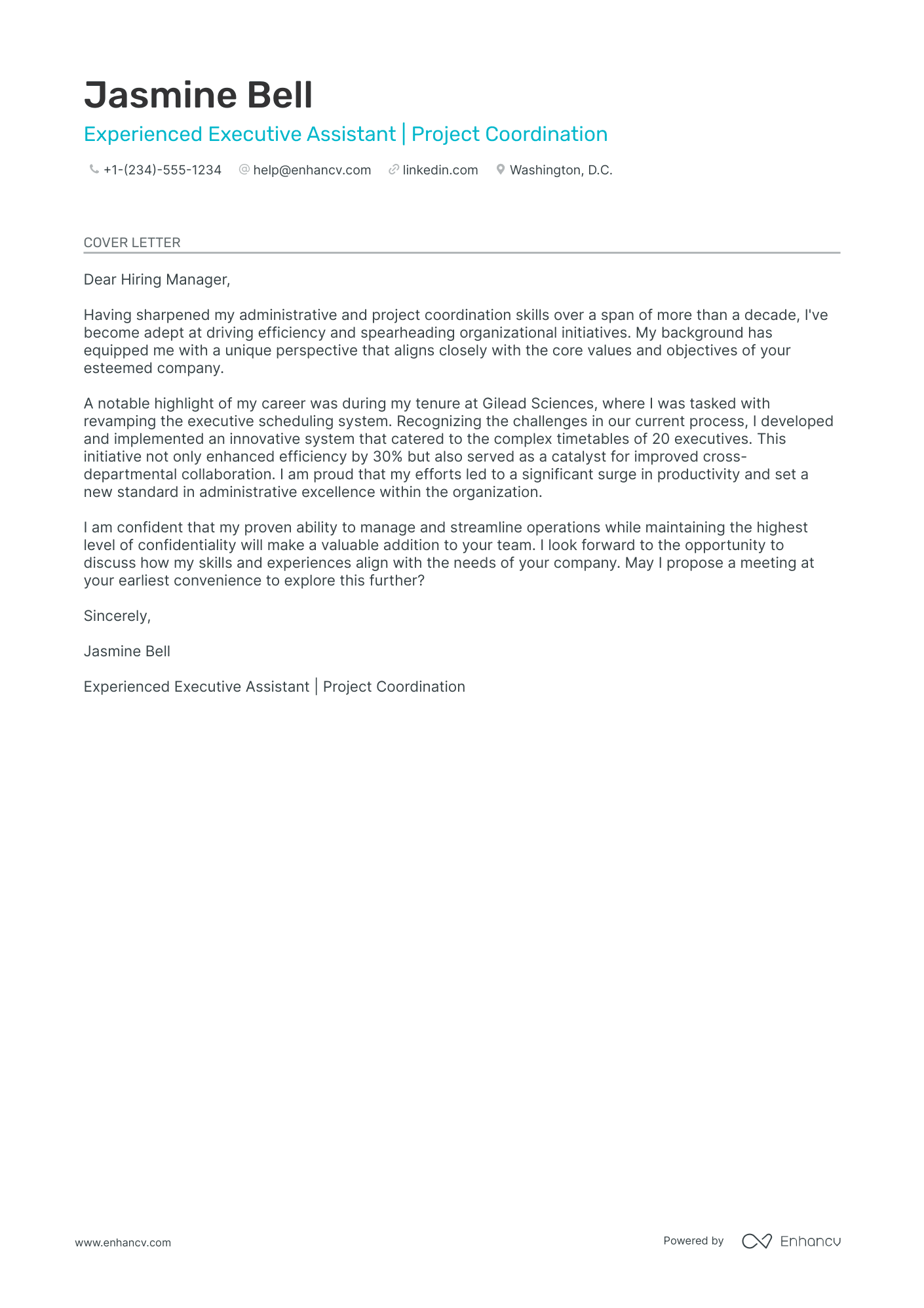 Senior Administrative Assistant cover letter