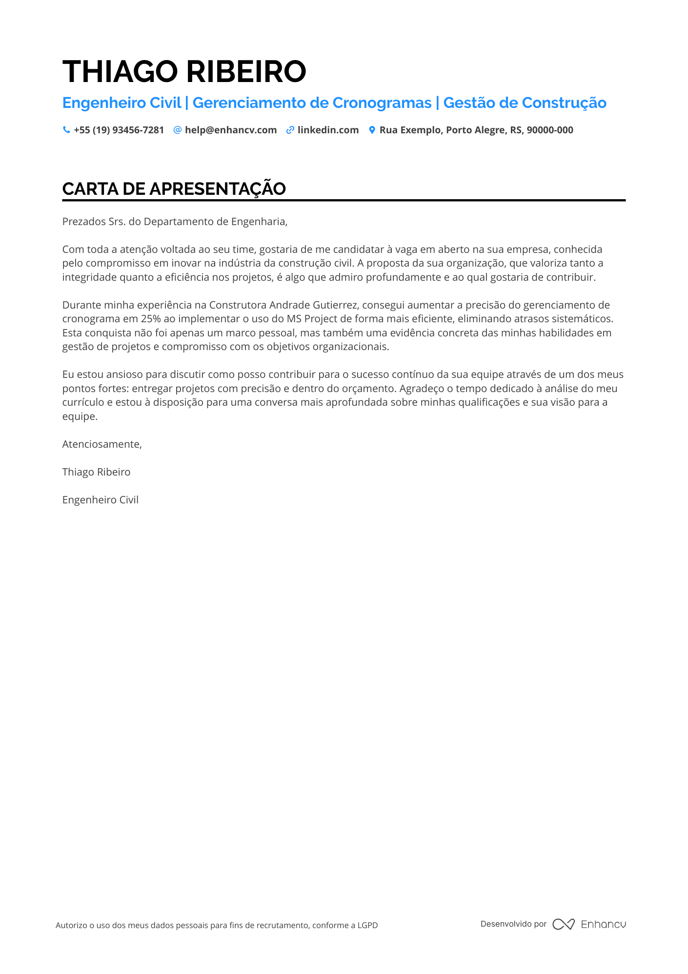 Engenheiro Civil Carta de apresentação