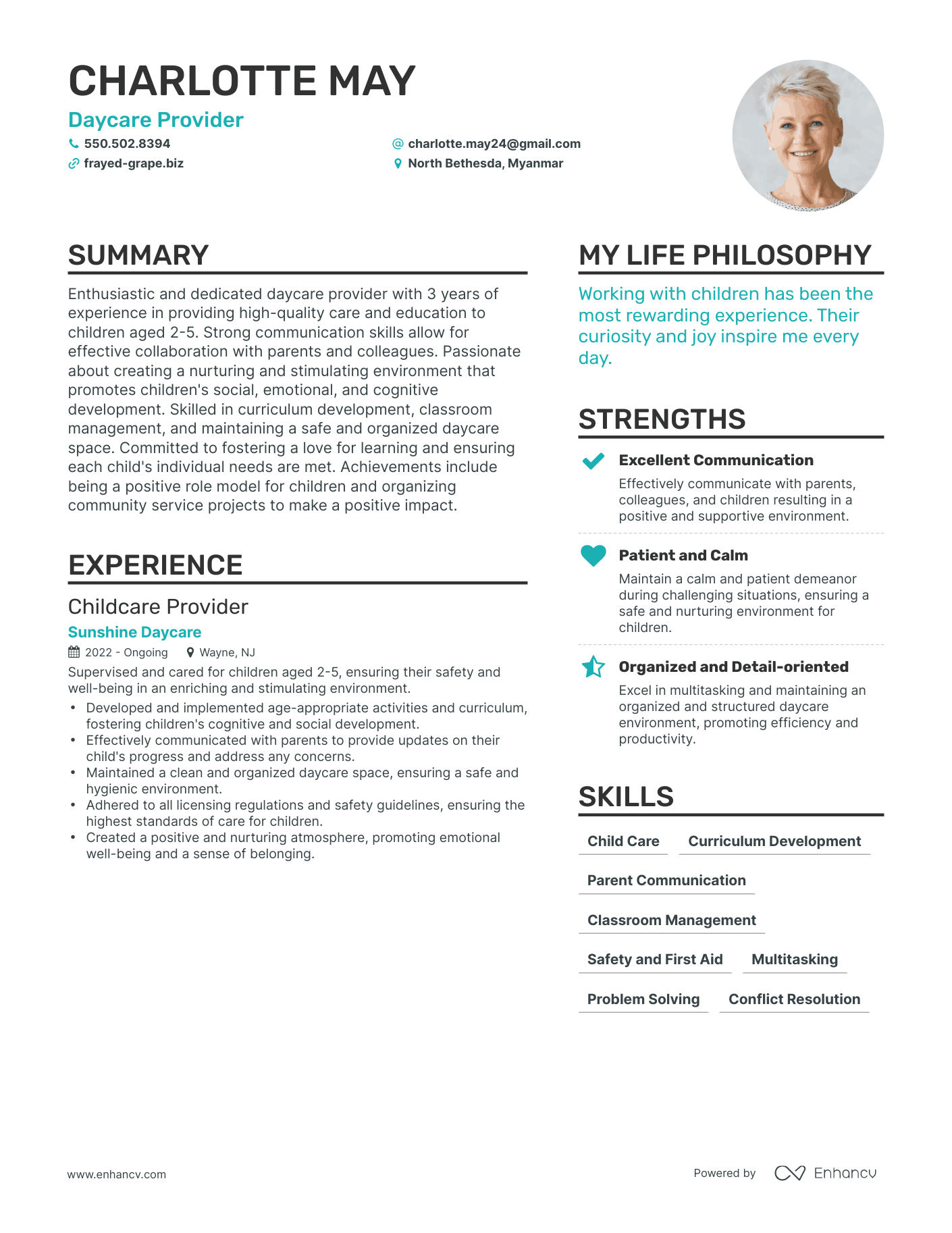 Daycare Provider resume example