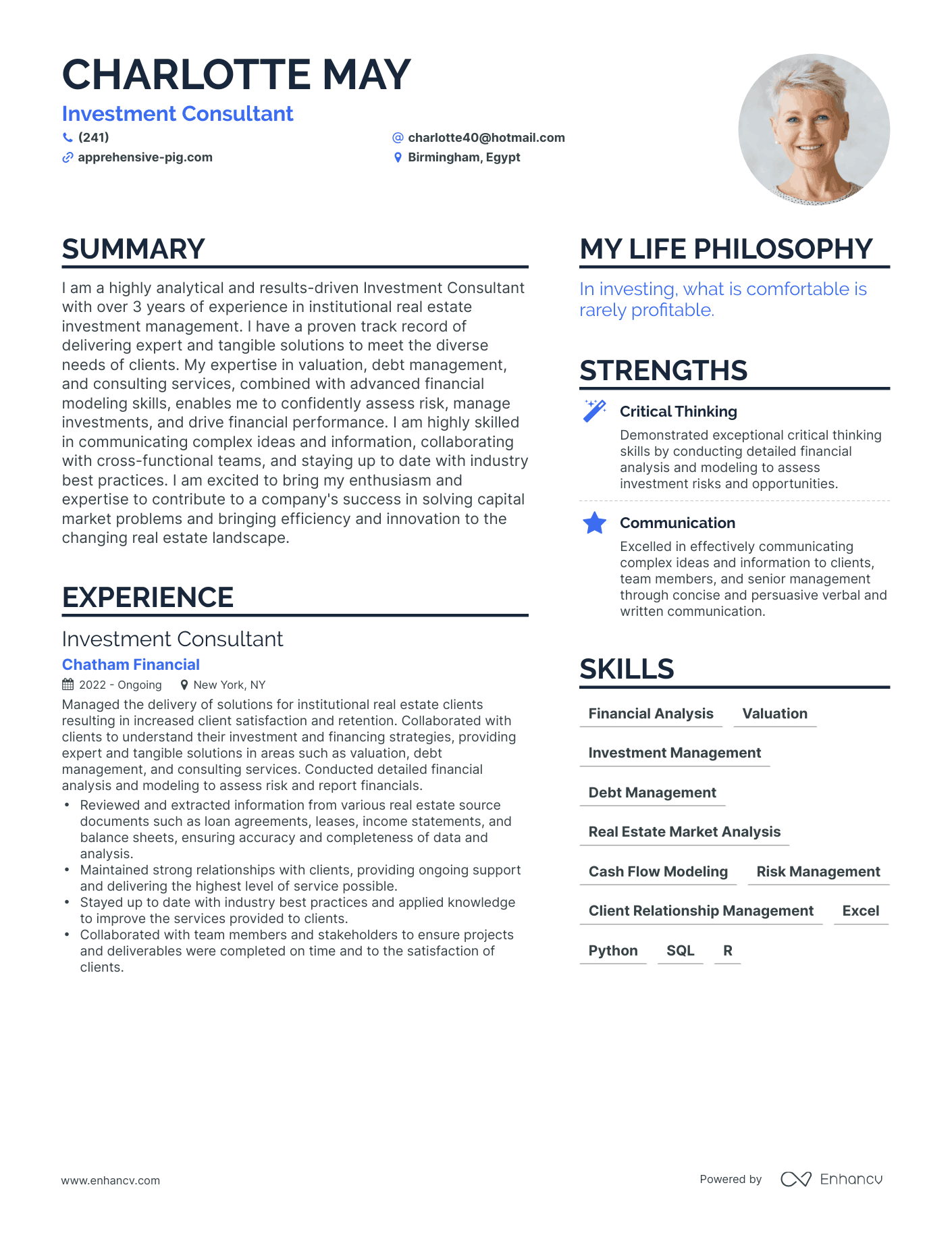 Investment Consultant resume example