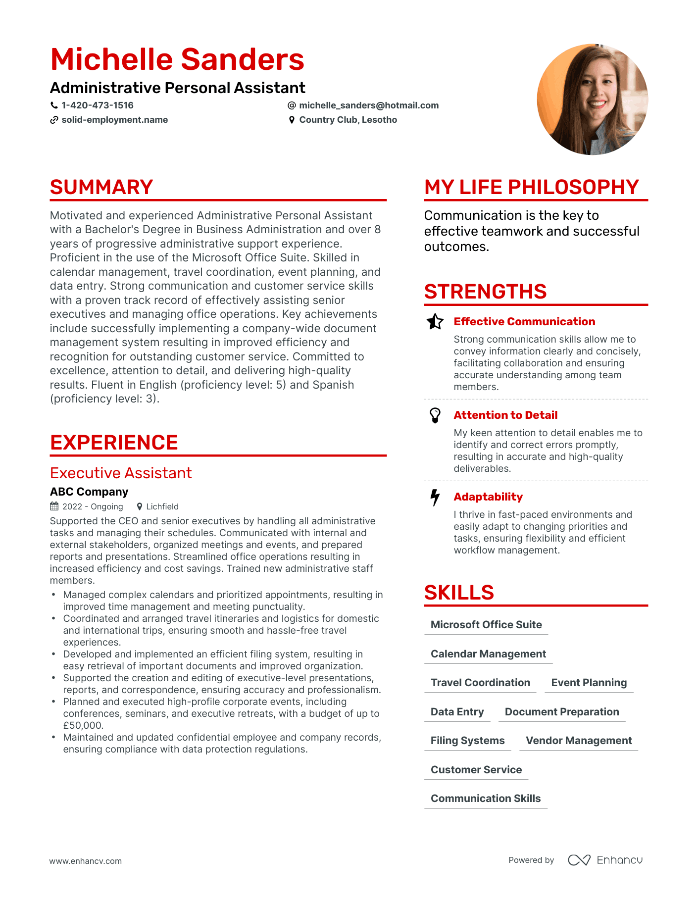 Administrative Personal Assistant resume example
