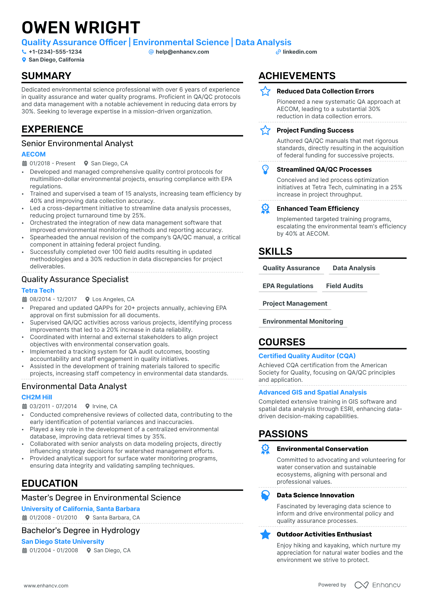 Quality Assurance Officer resume example