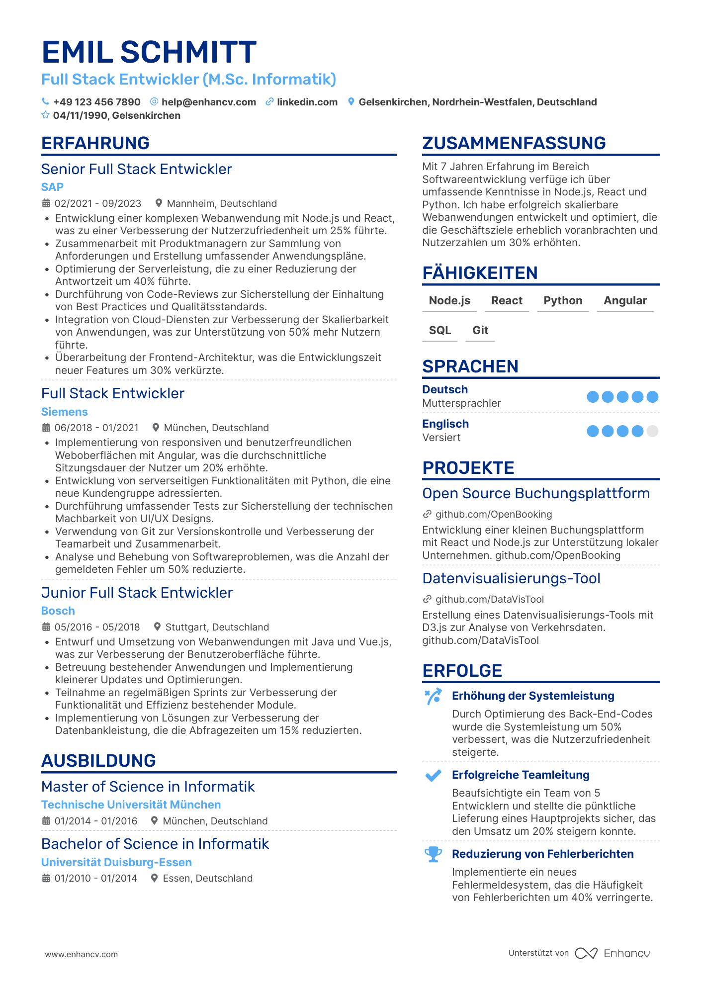 Full Stack Entwickler CV