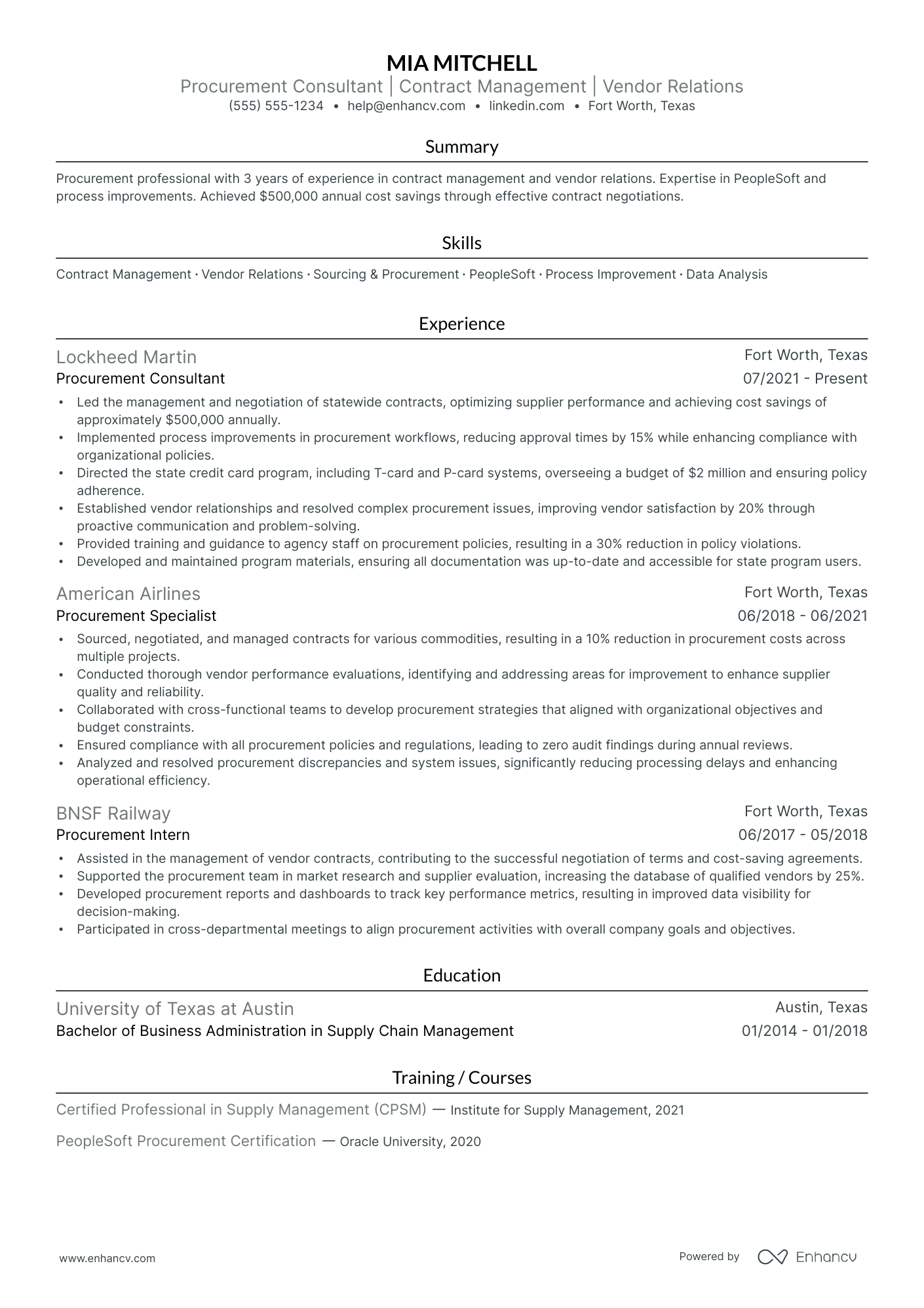 Procurement Consultant resume example