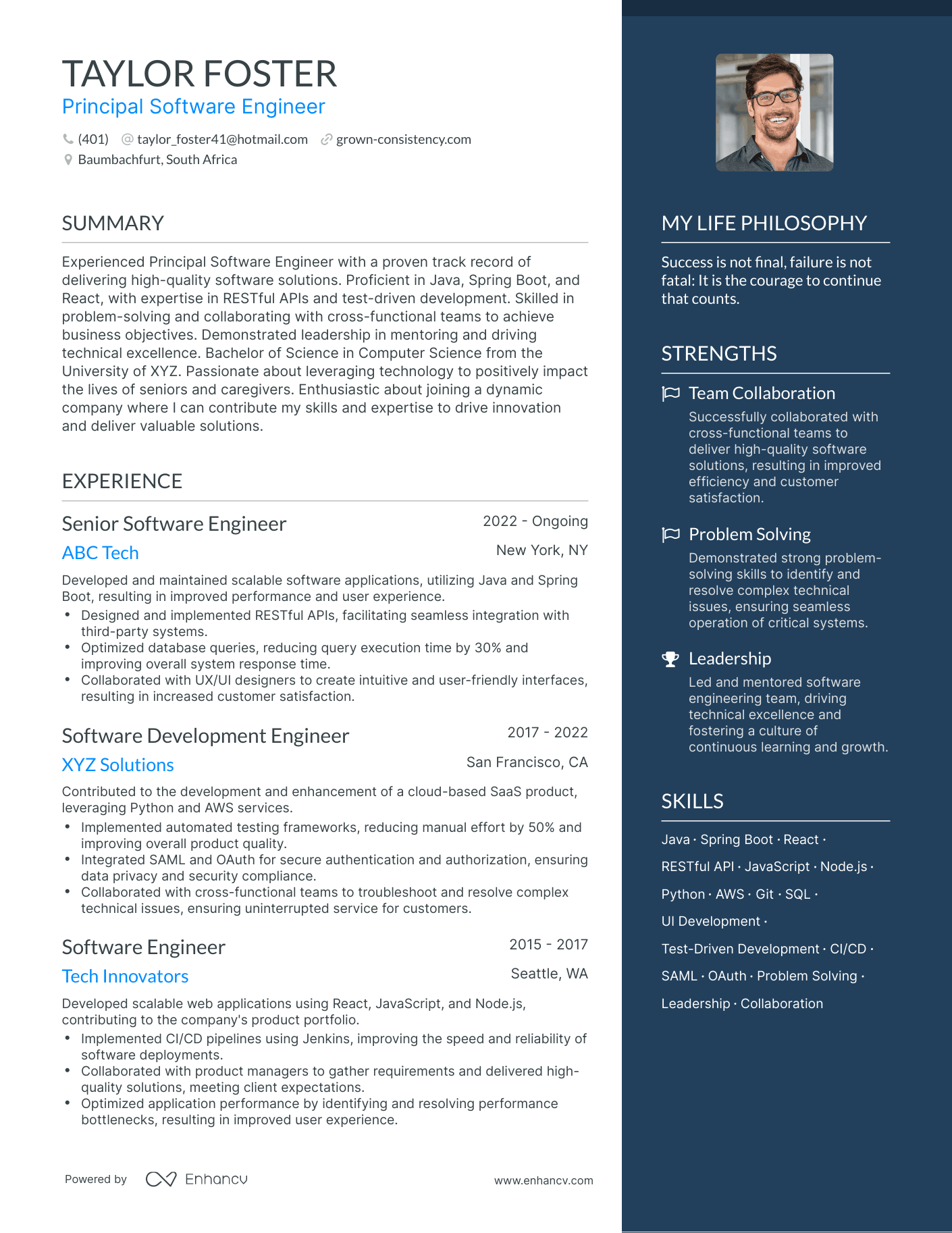 Principal Software Engineer resume example