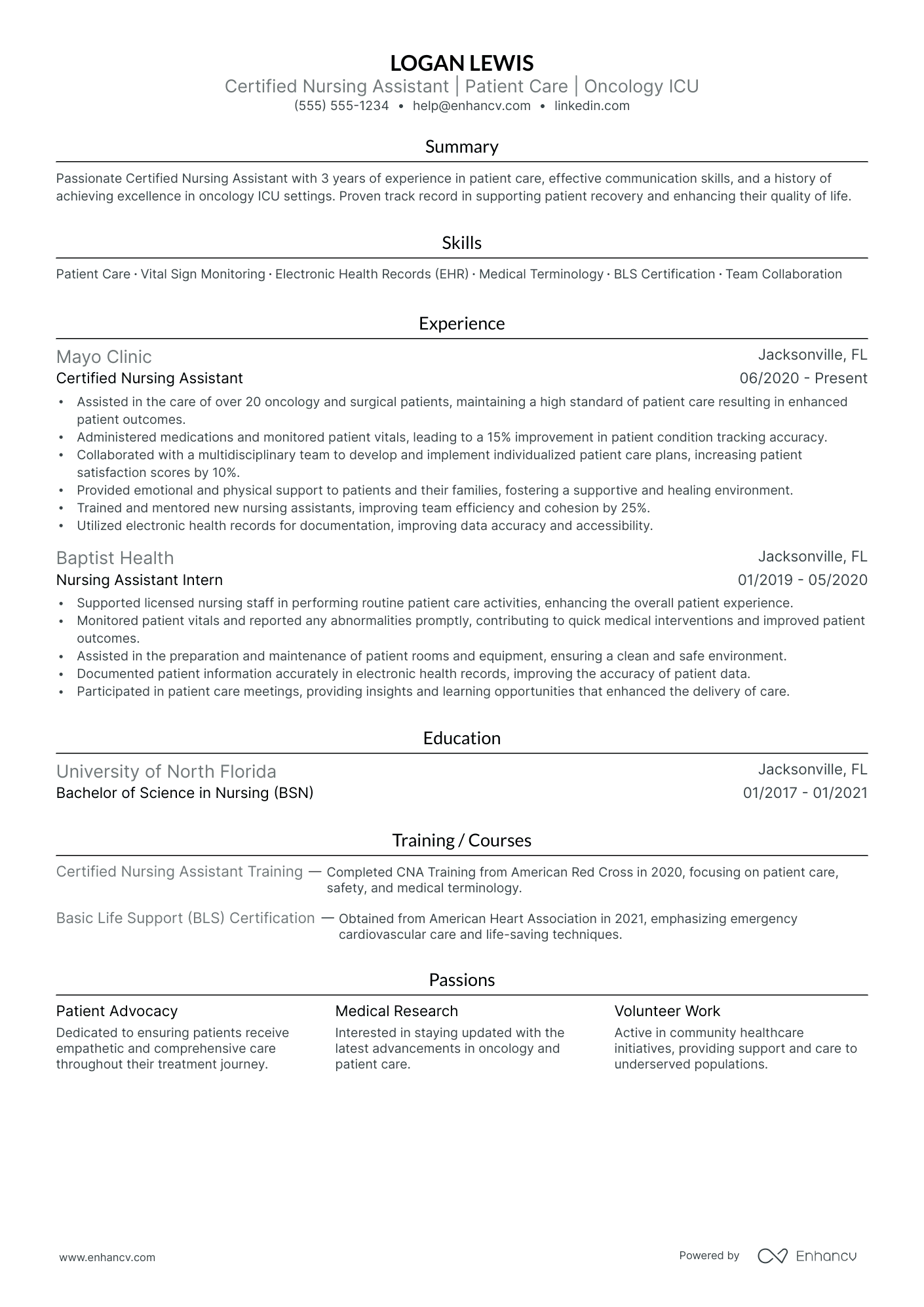 Oncology Nursing Assistant resume example