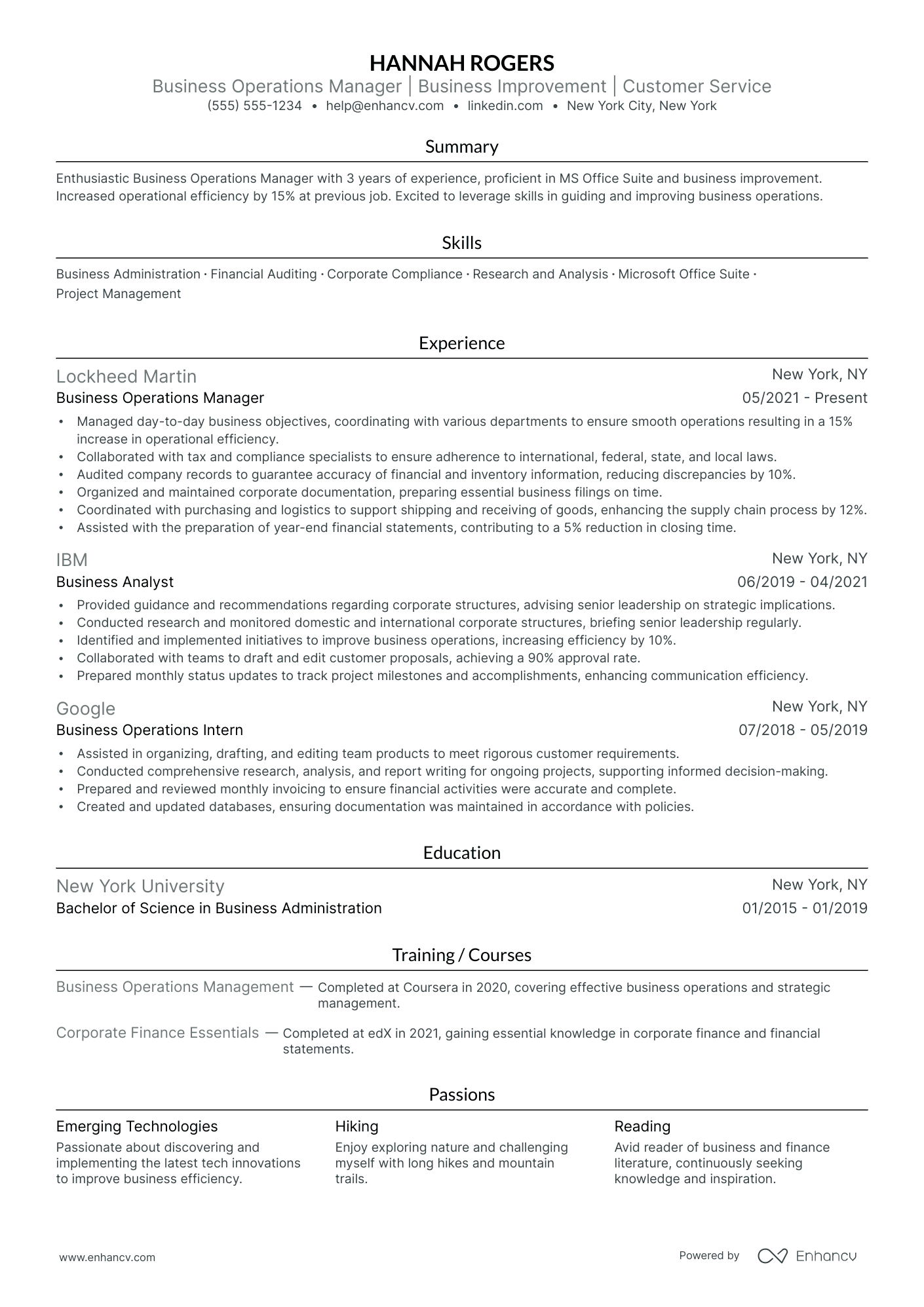 Small Business Operations Manager resume example