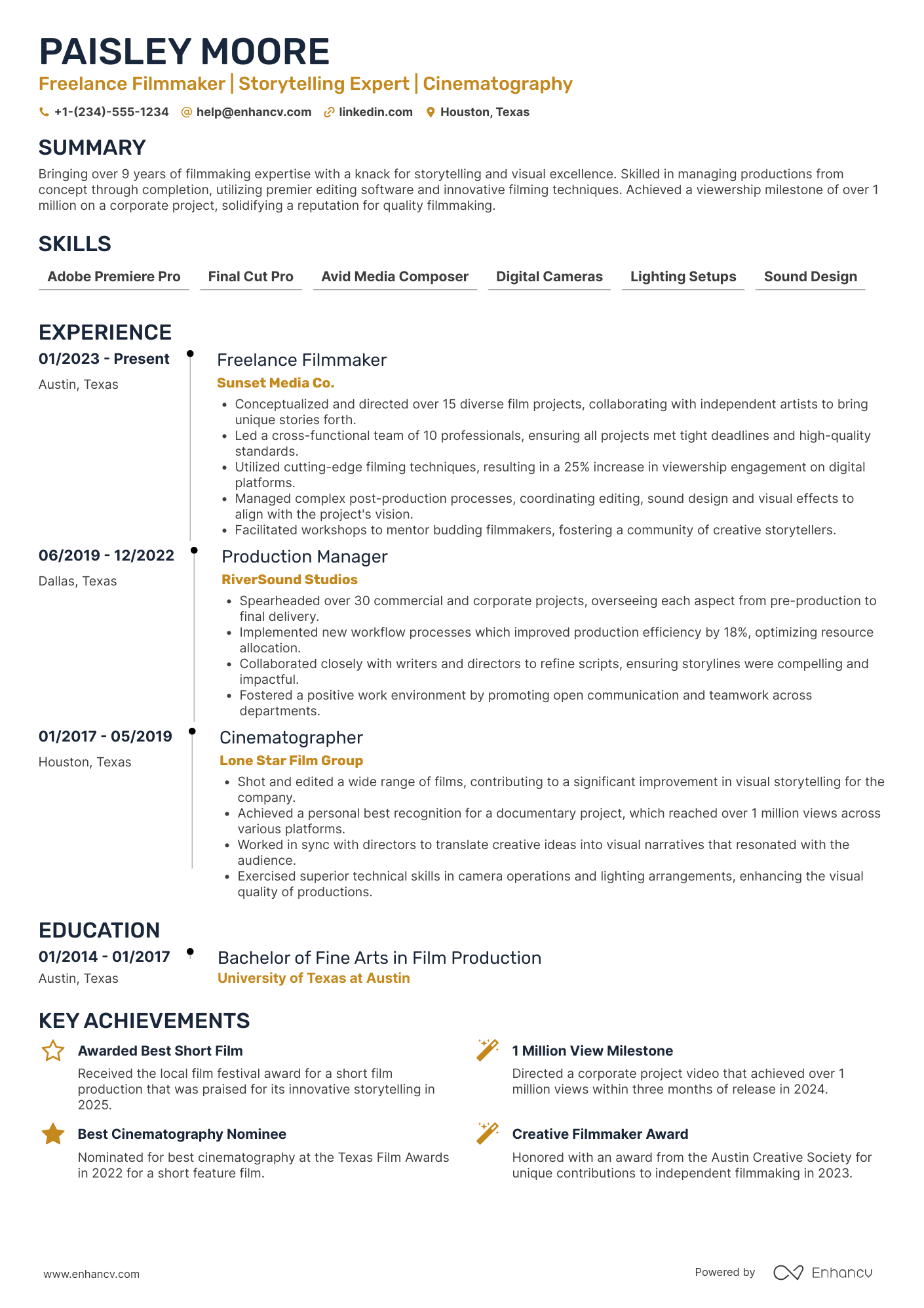 Freelance Filmmaker resume example