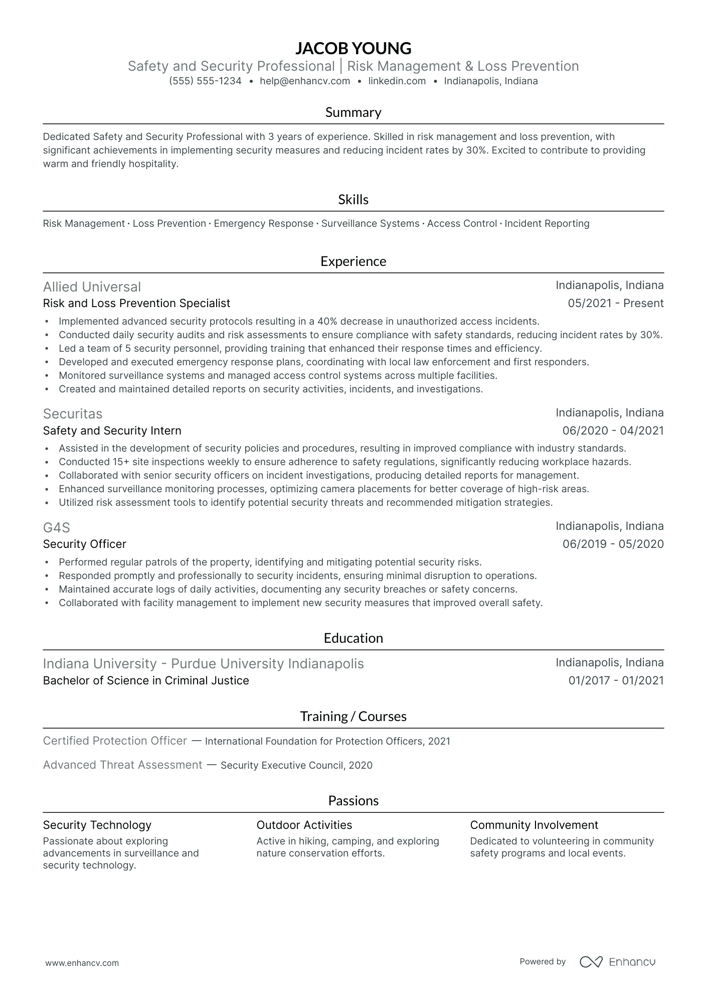 Day Shift Security Guard resume example