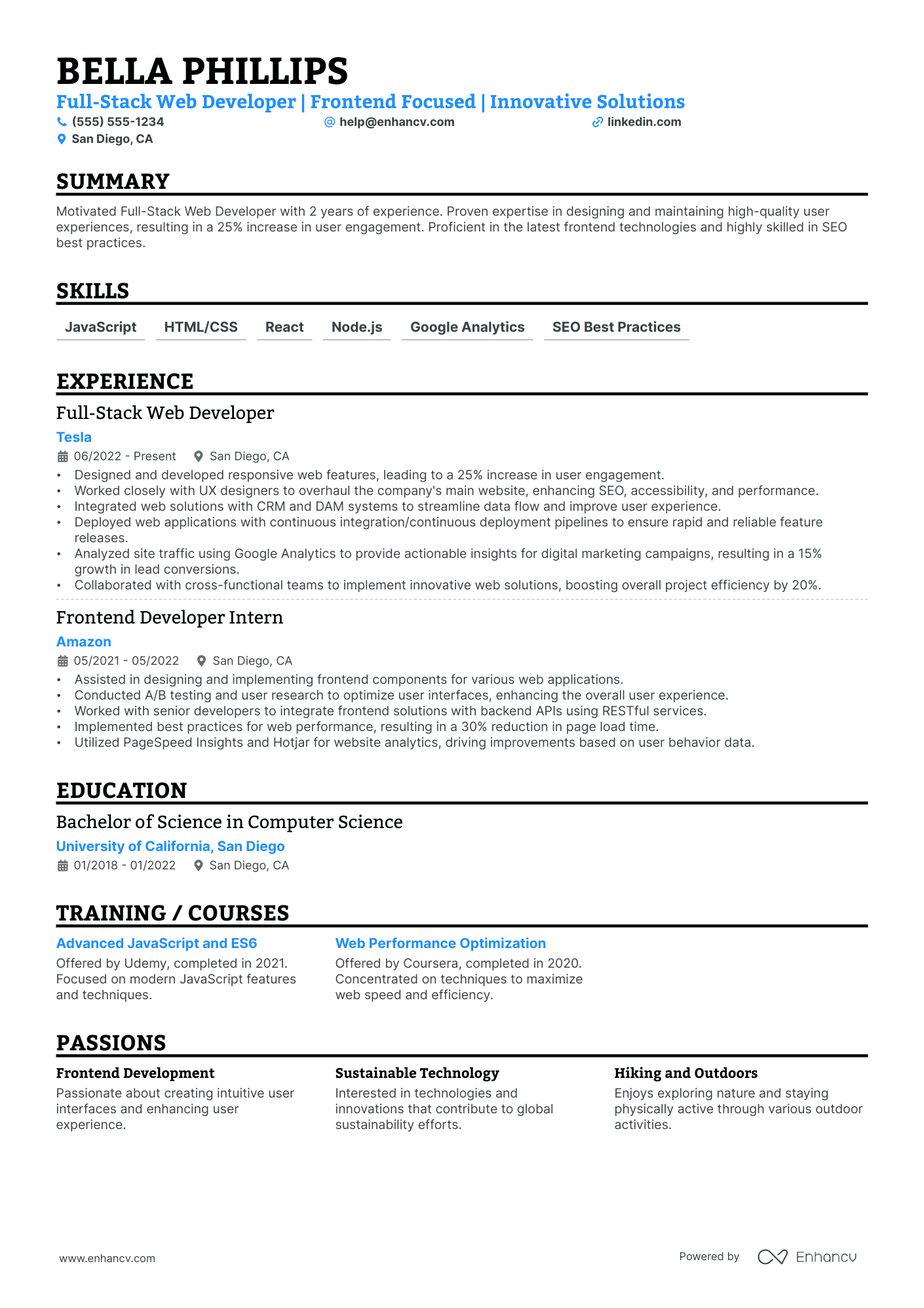 Full Stack Web Designer Resume Example Resume Example