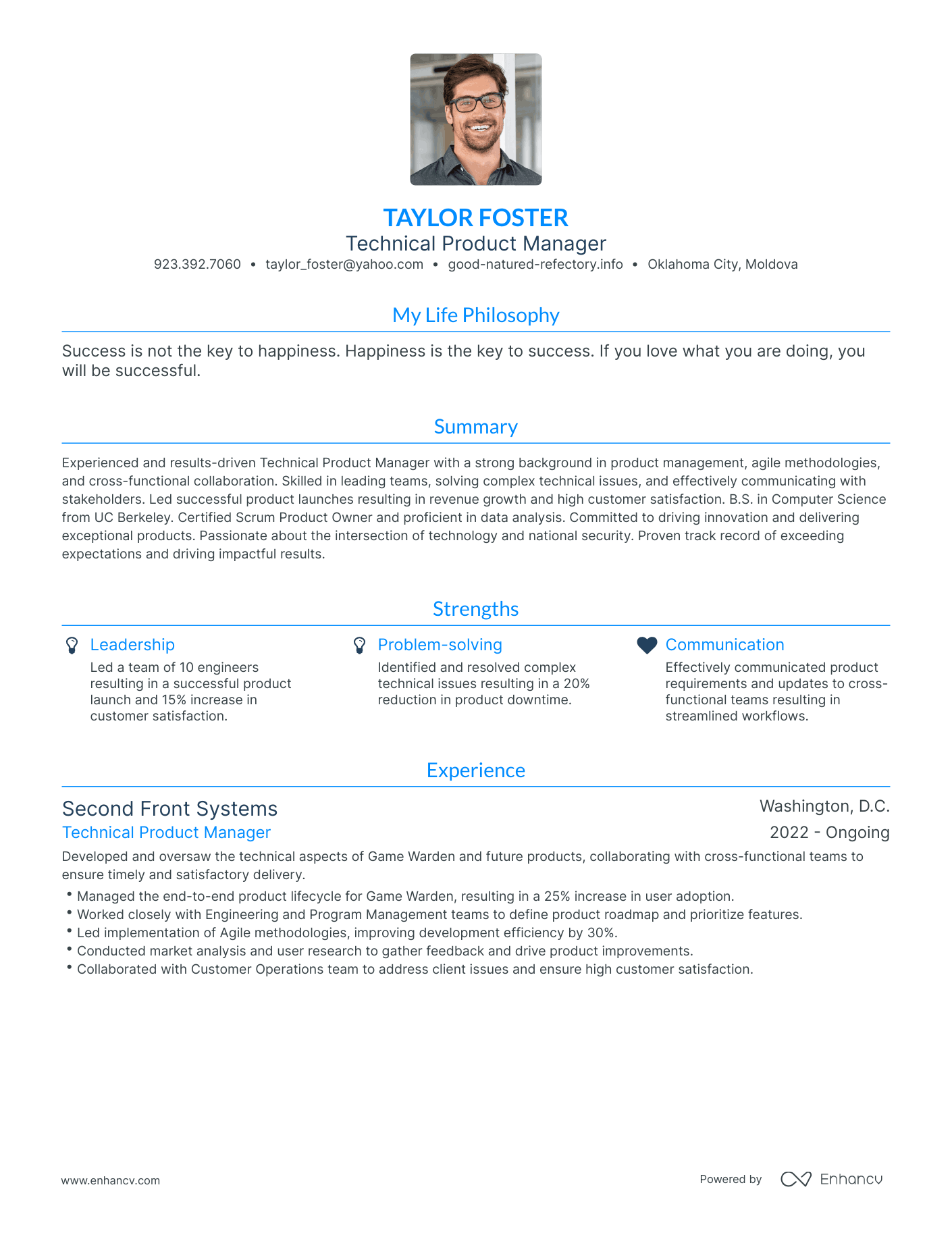 Modern Technical Product Manager Resume Example