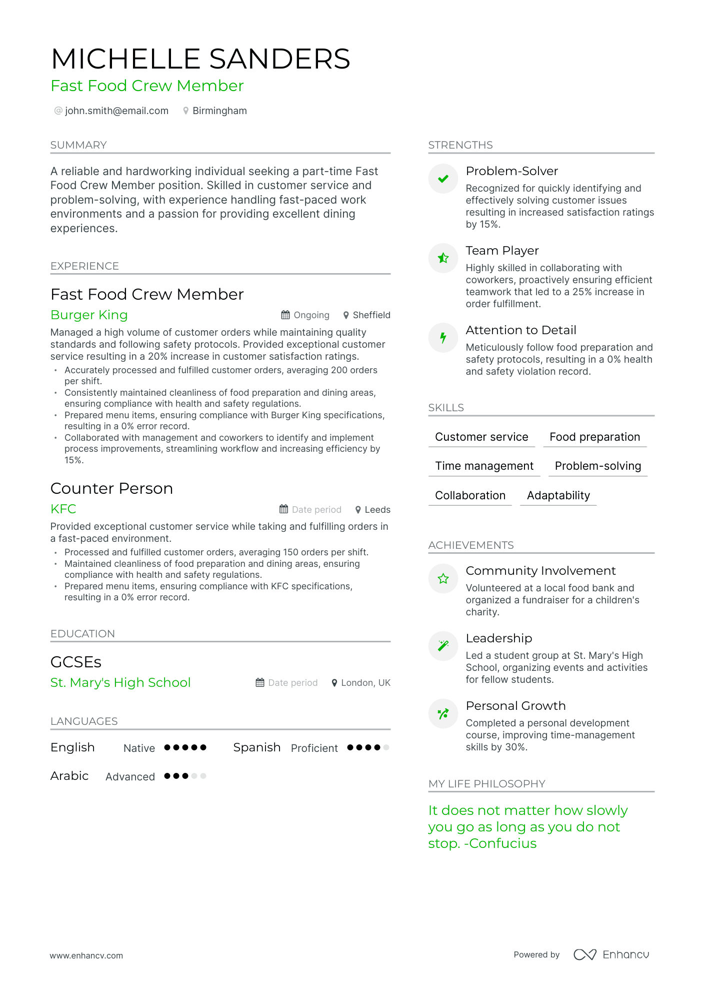 3 Fast Food CV Examples for 2023