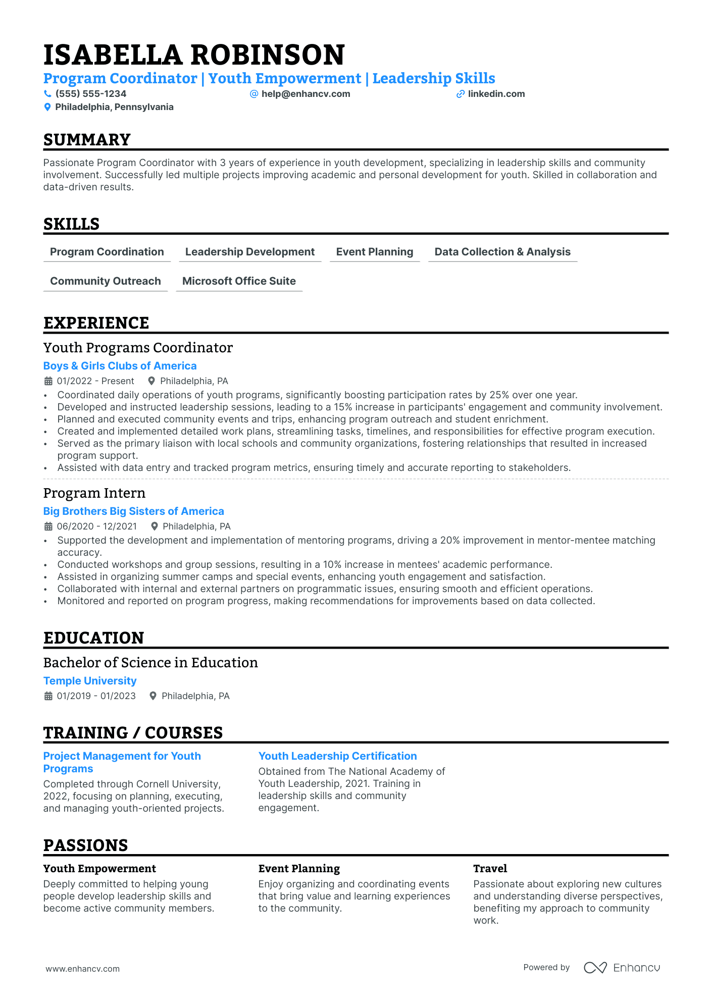 Youth Program Coordinator resume example