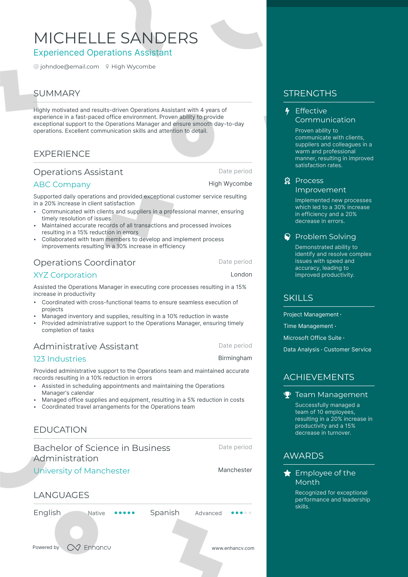 assistant operations manager resume example