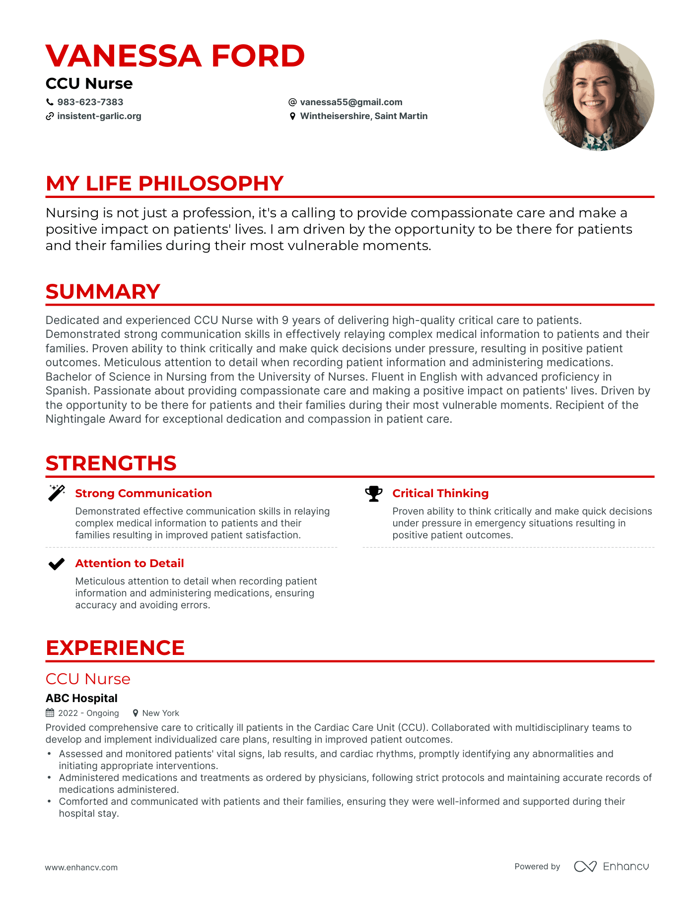 Creative CCU Nurse Resume Example