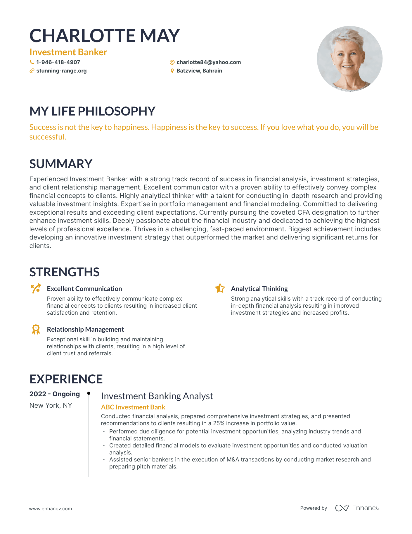 Creative Investment Banker Resume Example