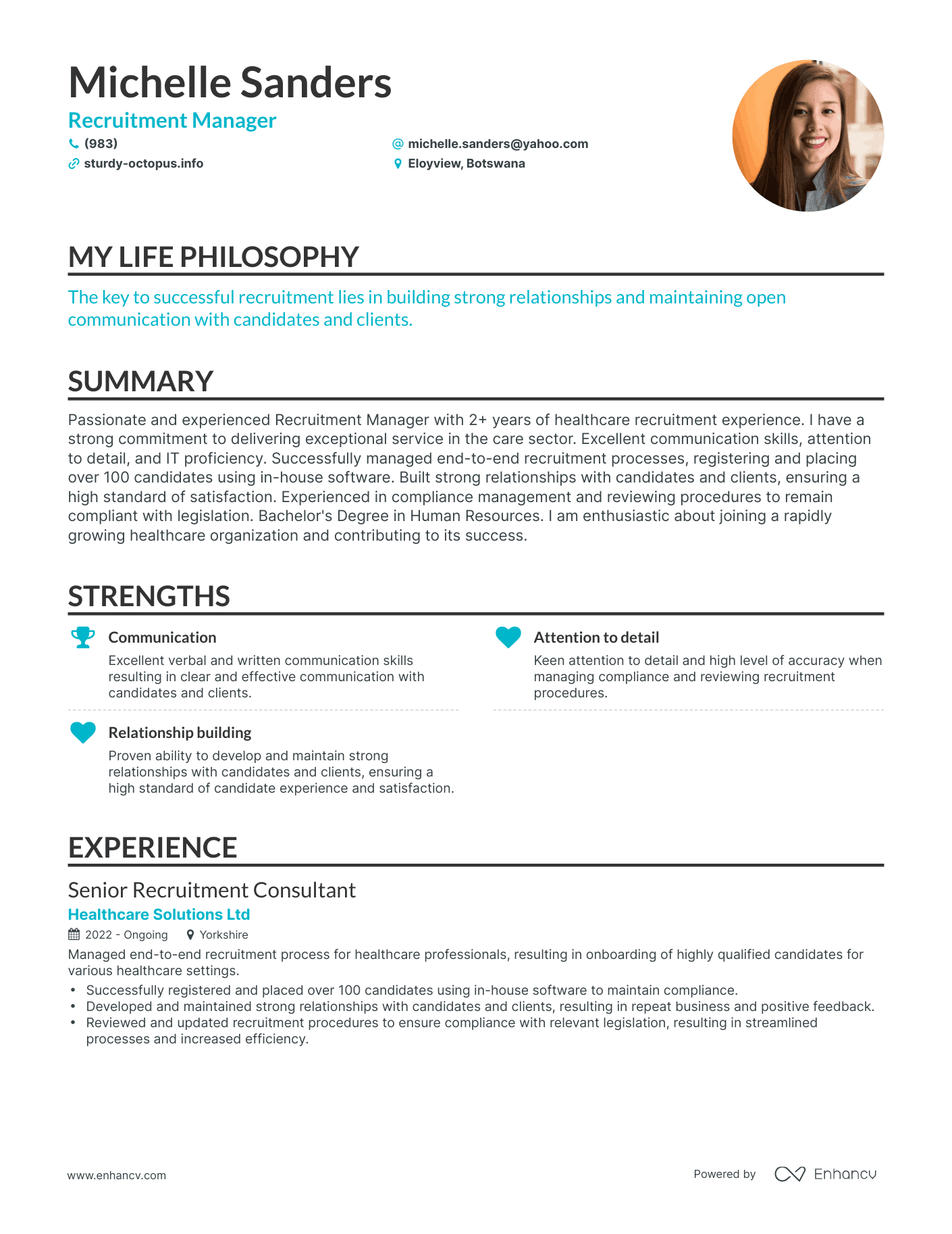 Creative Recruitment Manager Resume Example