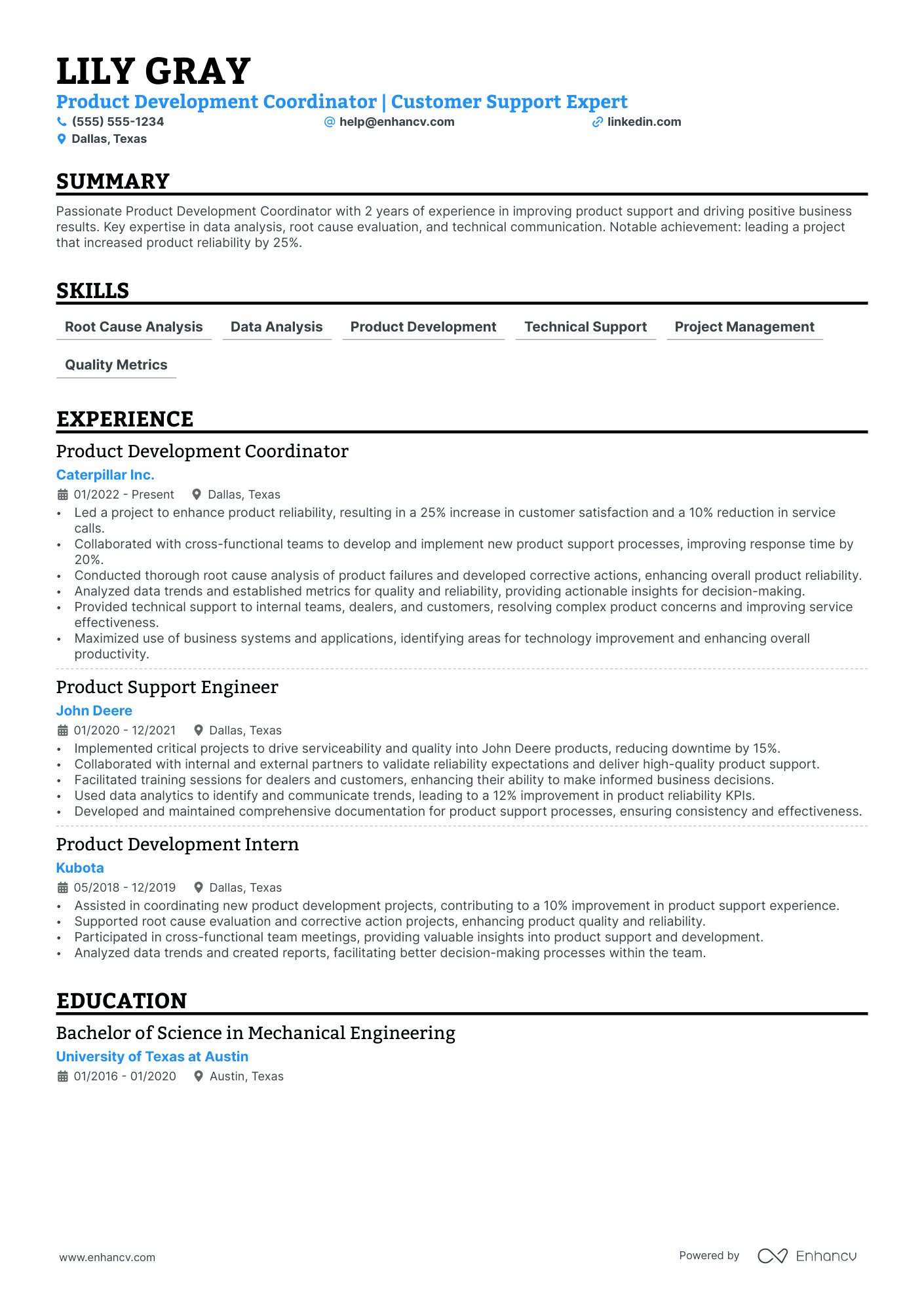 Service Engineer resume example