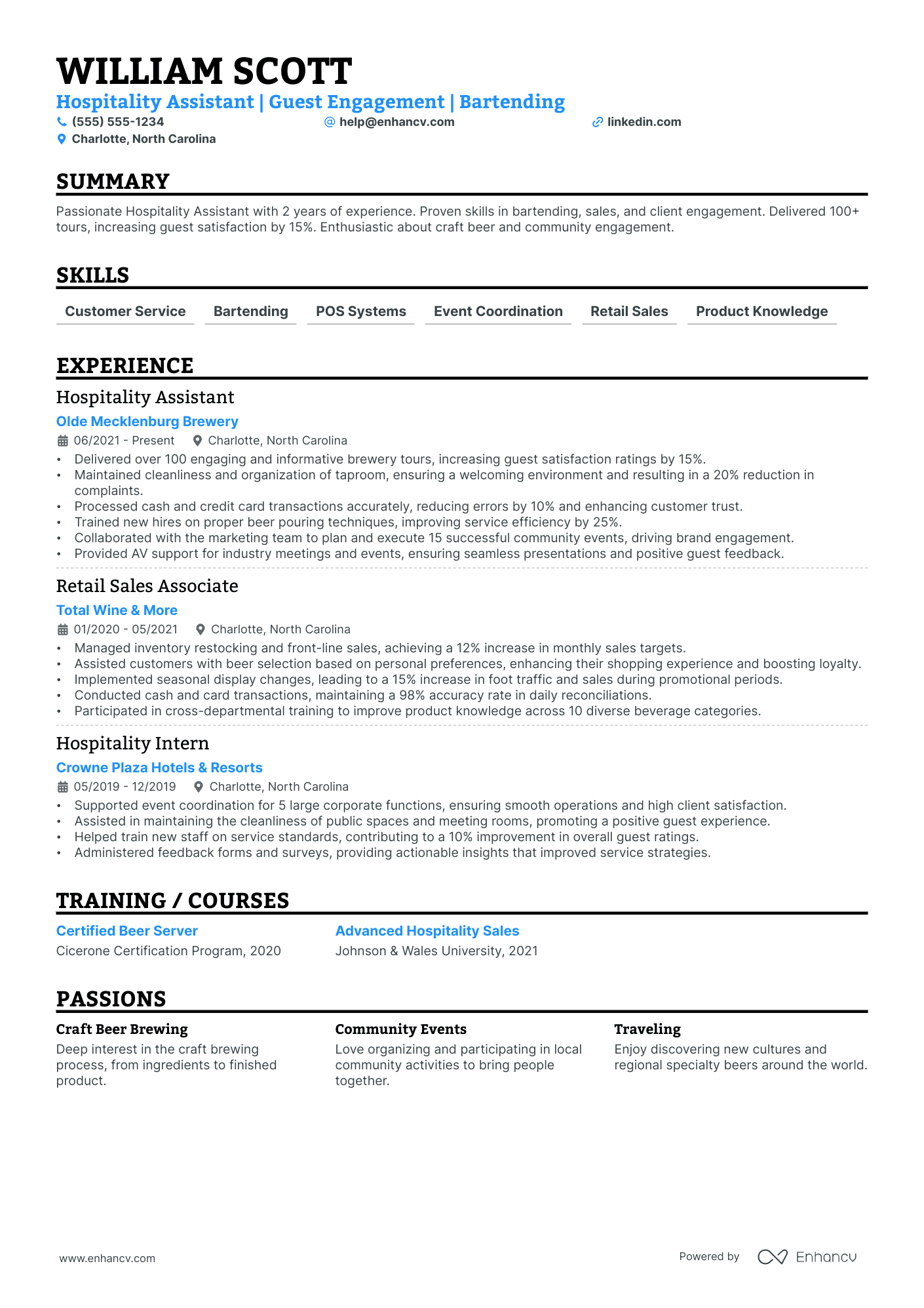 Hospitality Assistant resume example