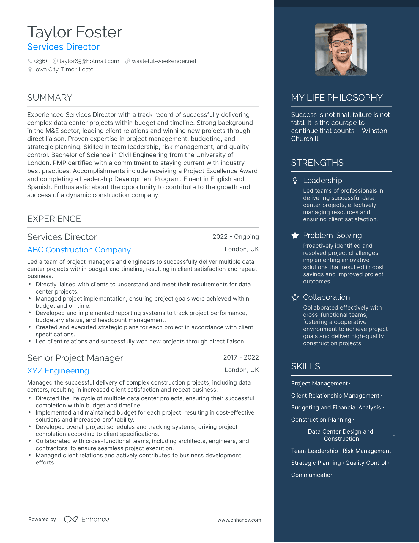 Modern Services Director Resume Example