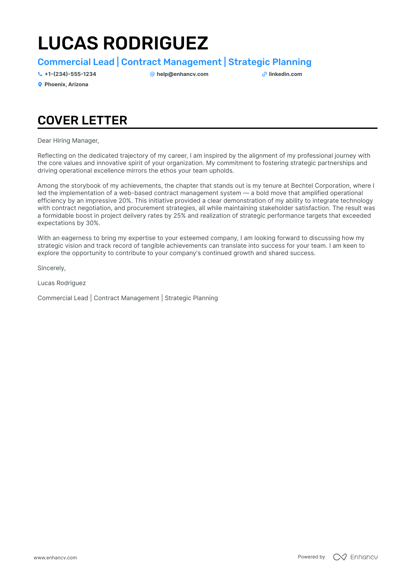 Commercial Manager cover letter