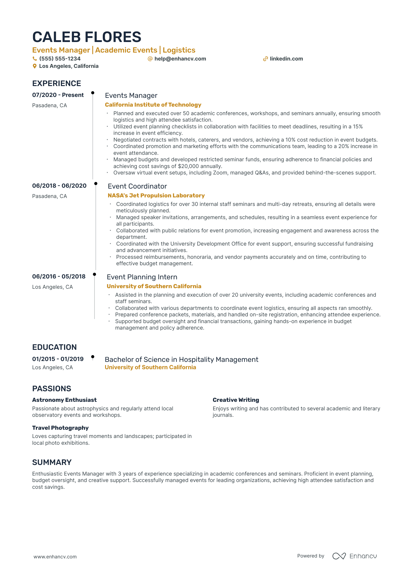 Event Manager resume example