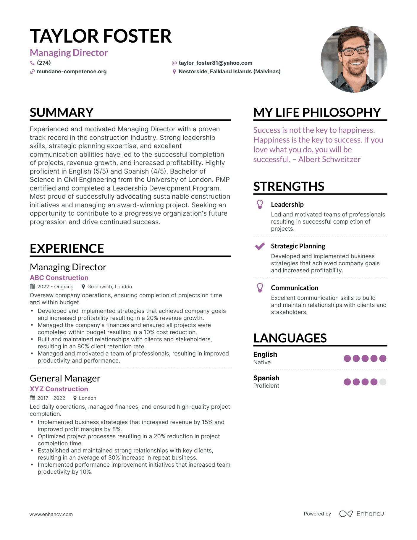 Managing Director resume example
