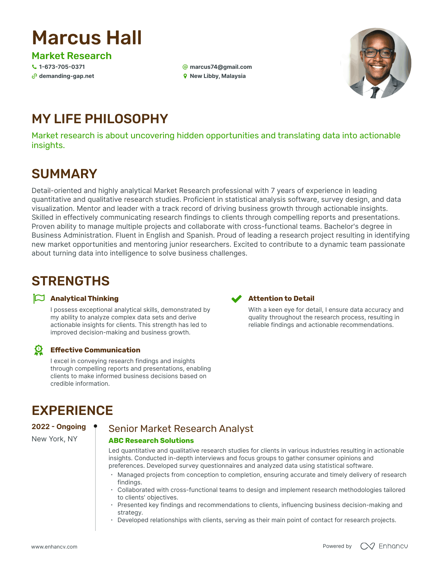 Creative Market Research Resume Example