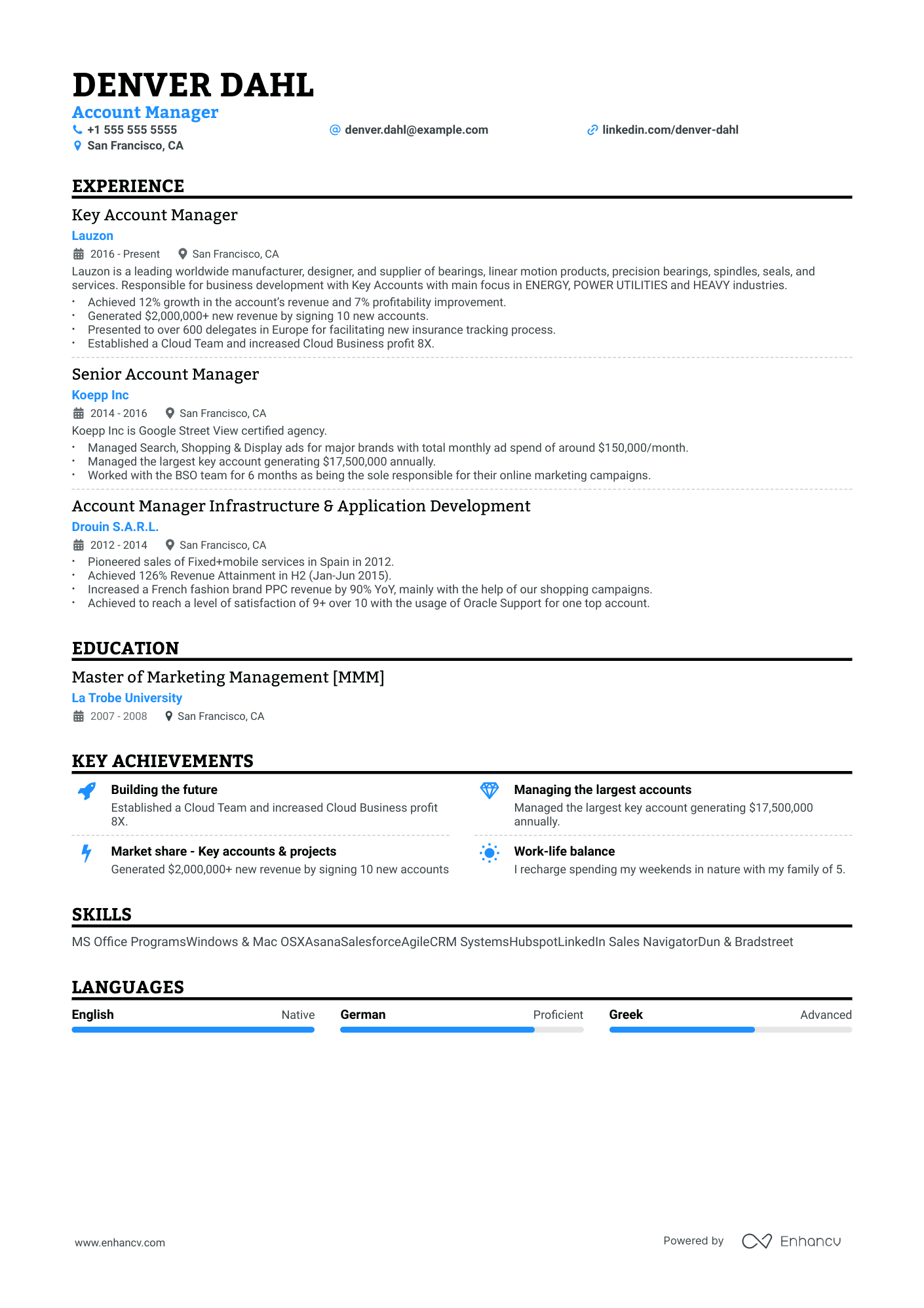Account Manager CV example