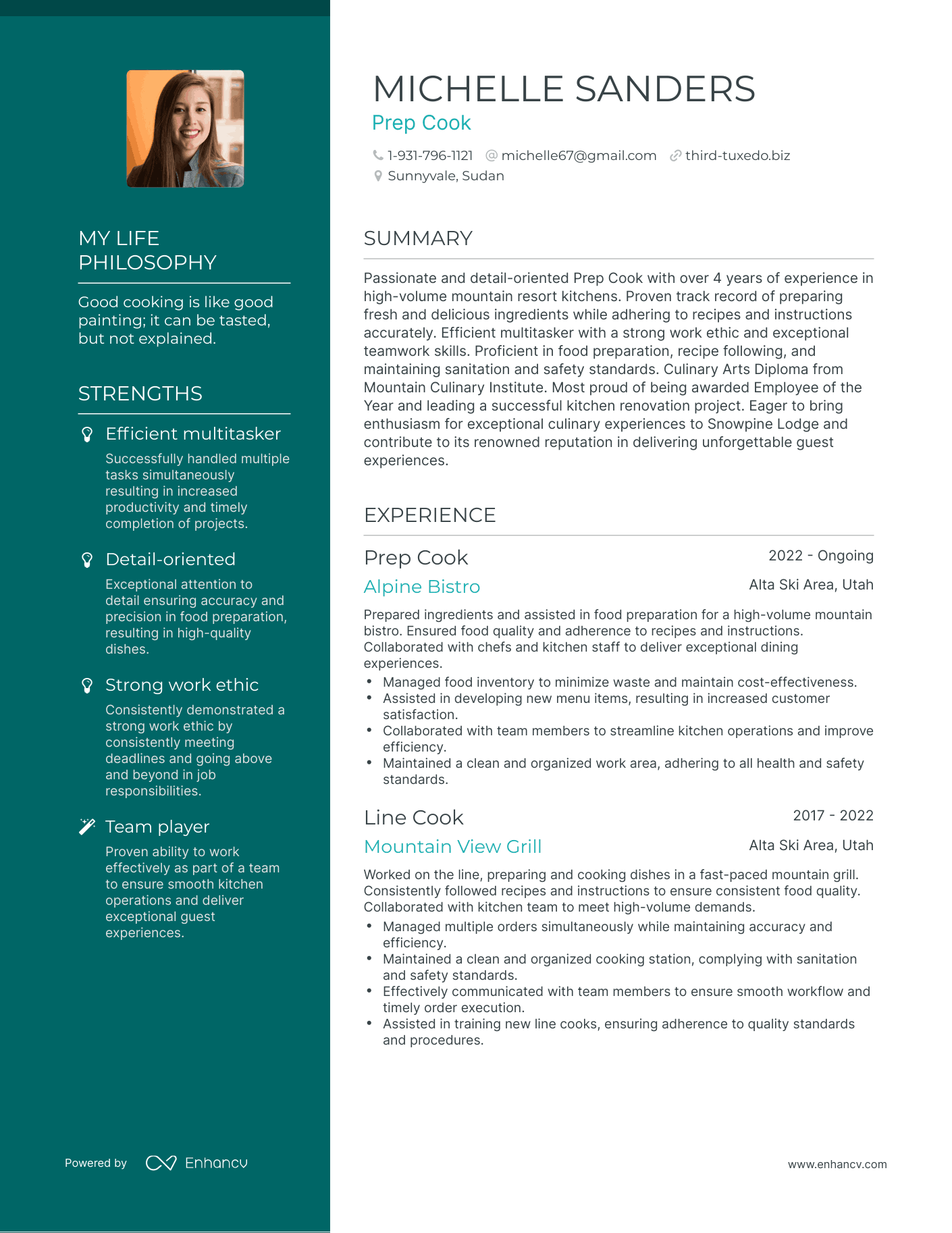 Creative Prep Cook Resume Example