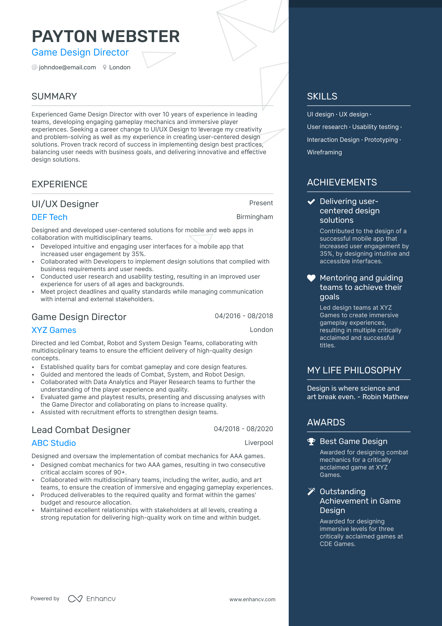 3 Game Design CV Examples for 2024