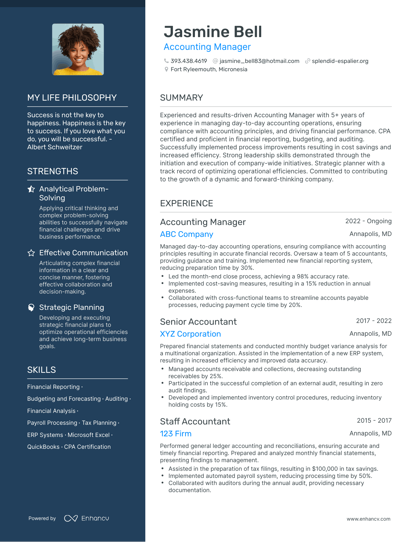 Creative Accounting Manager Resume Example