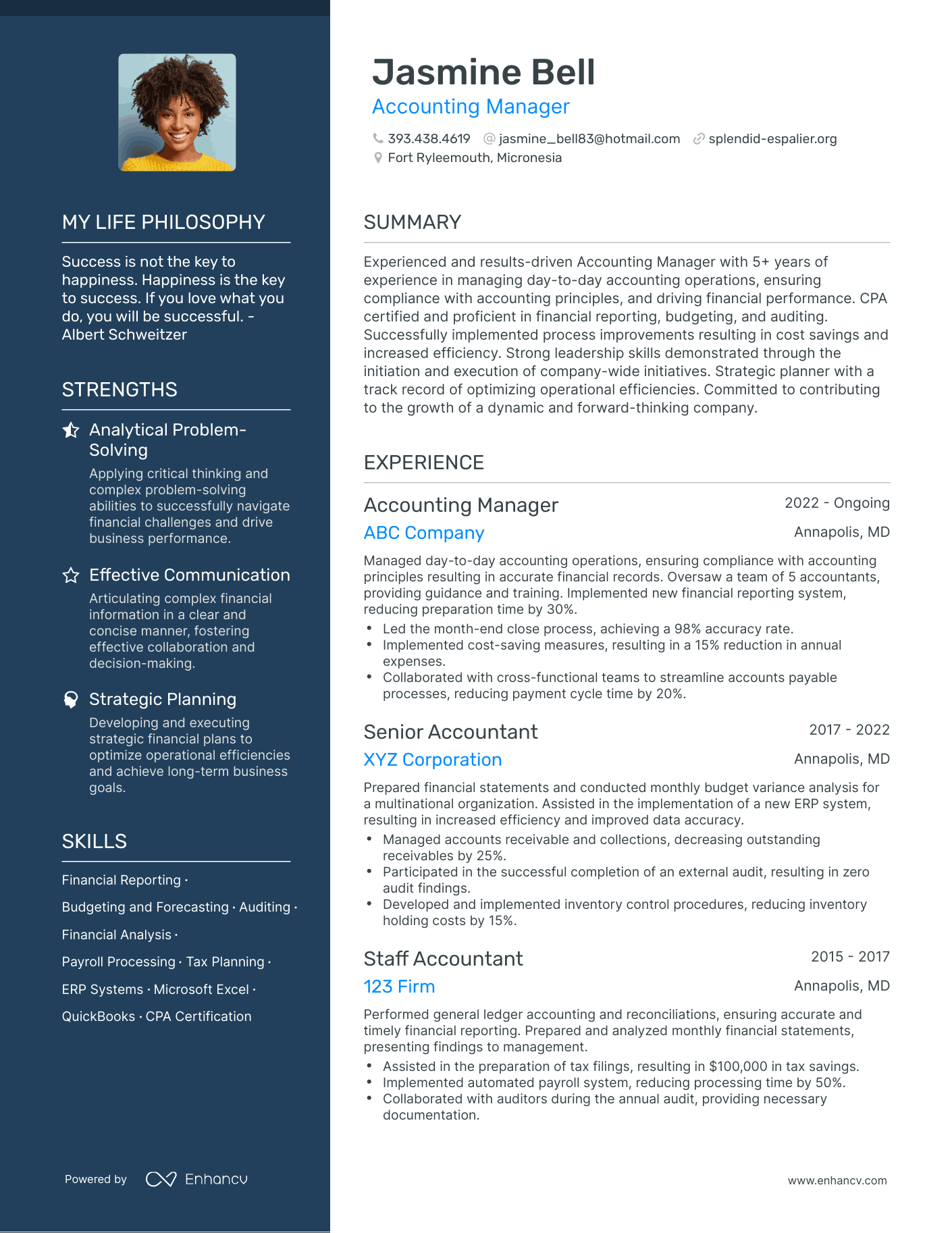 Manager Accountant Resume Sample