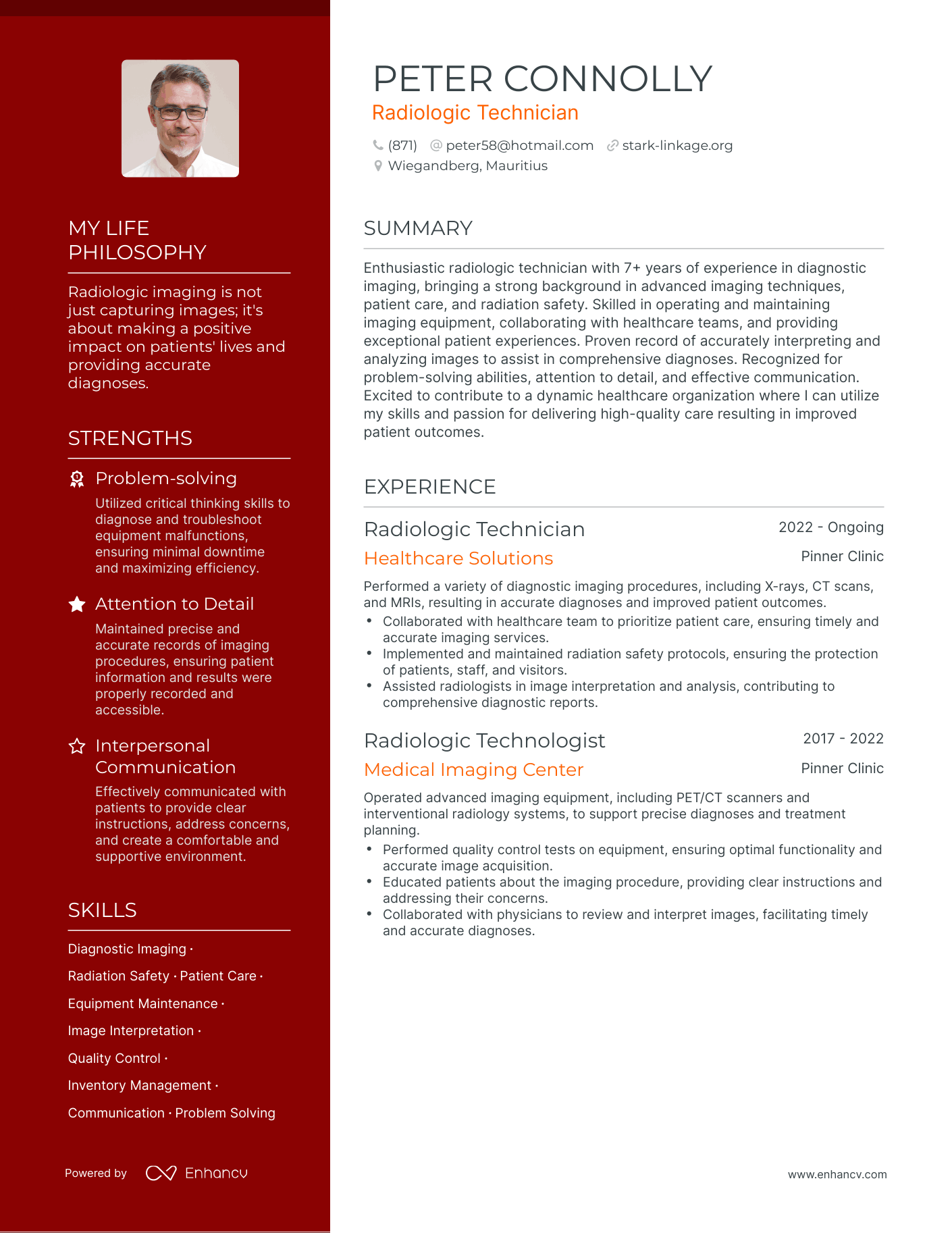 Radiologic Technician resume example