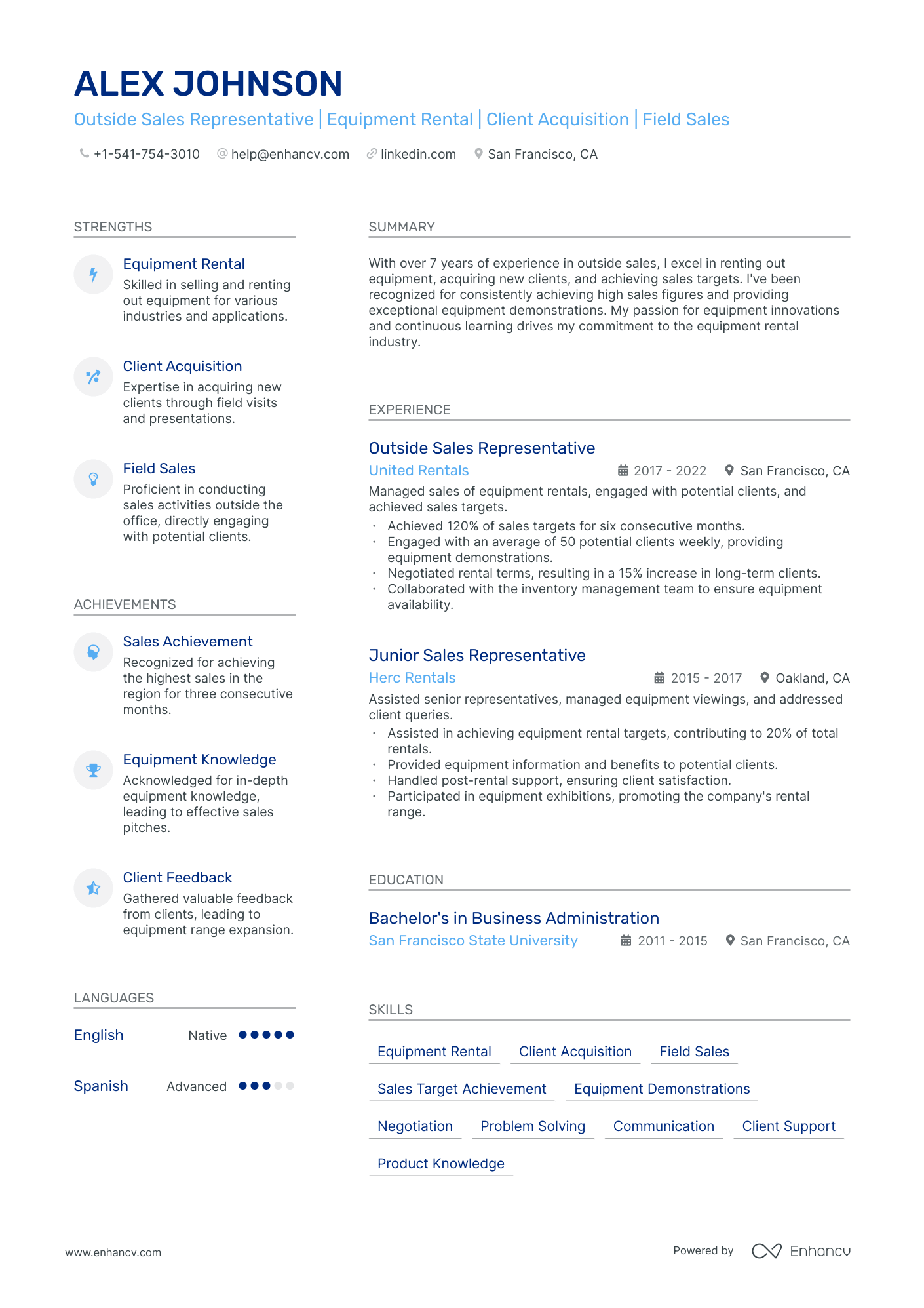 Outside Sales resume example