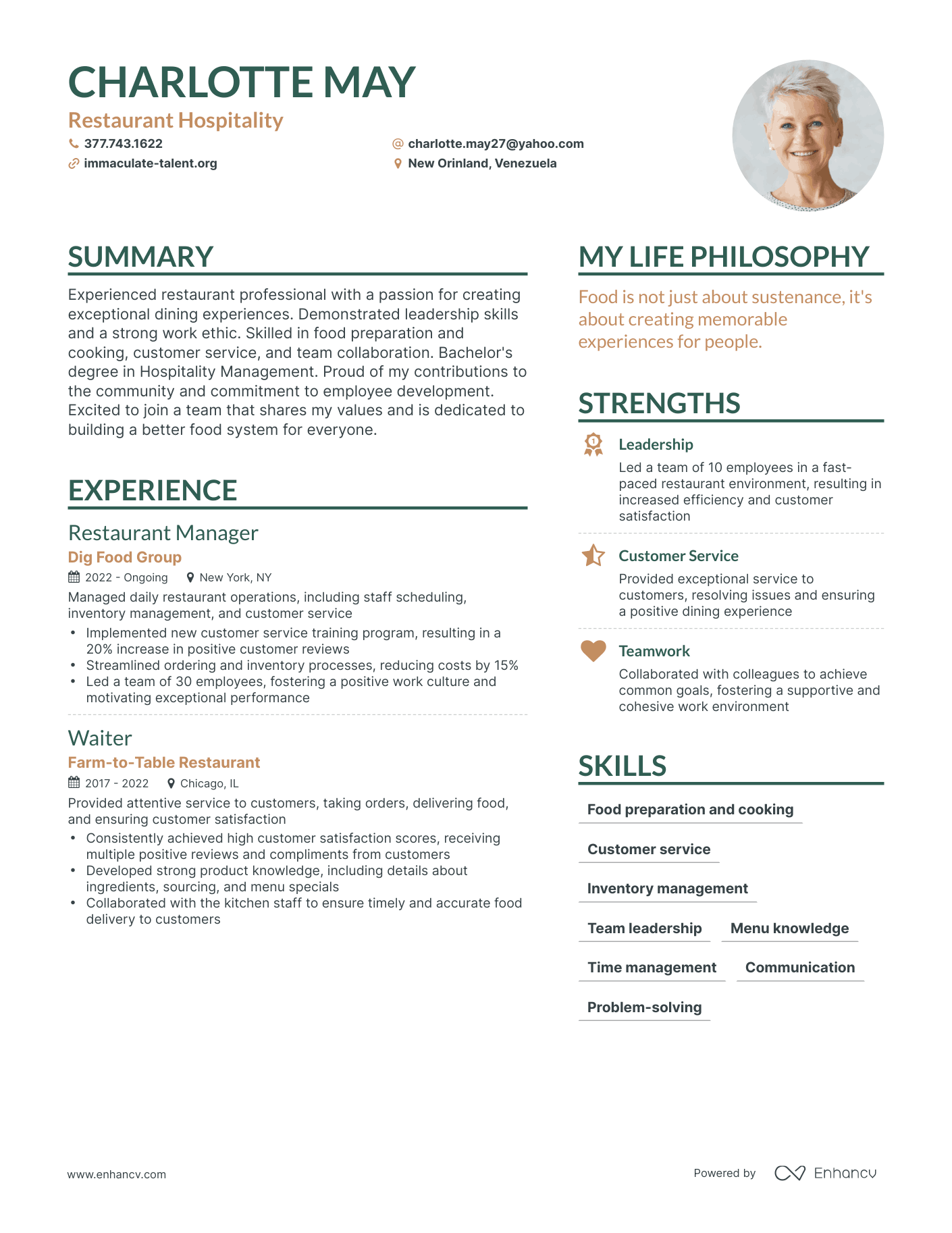 professional resume services hospitality